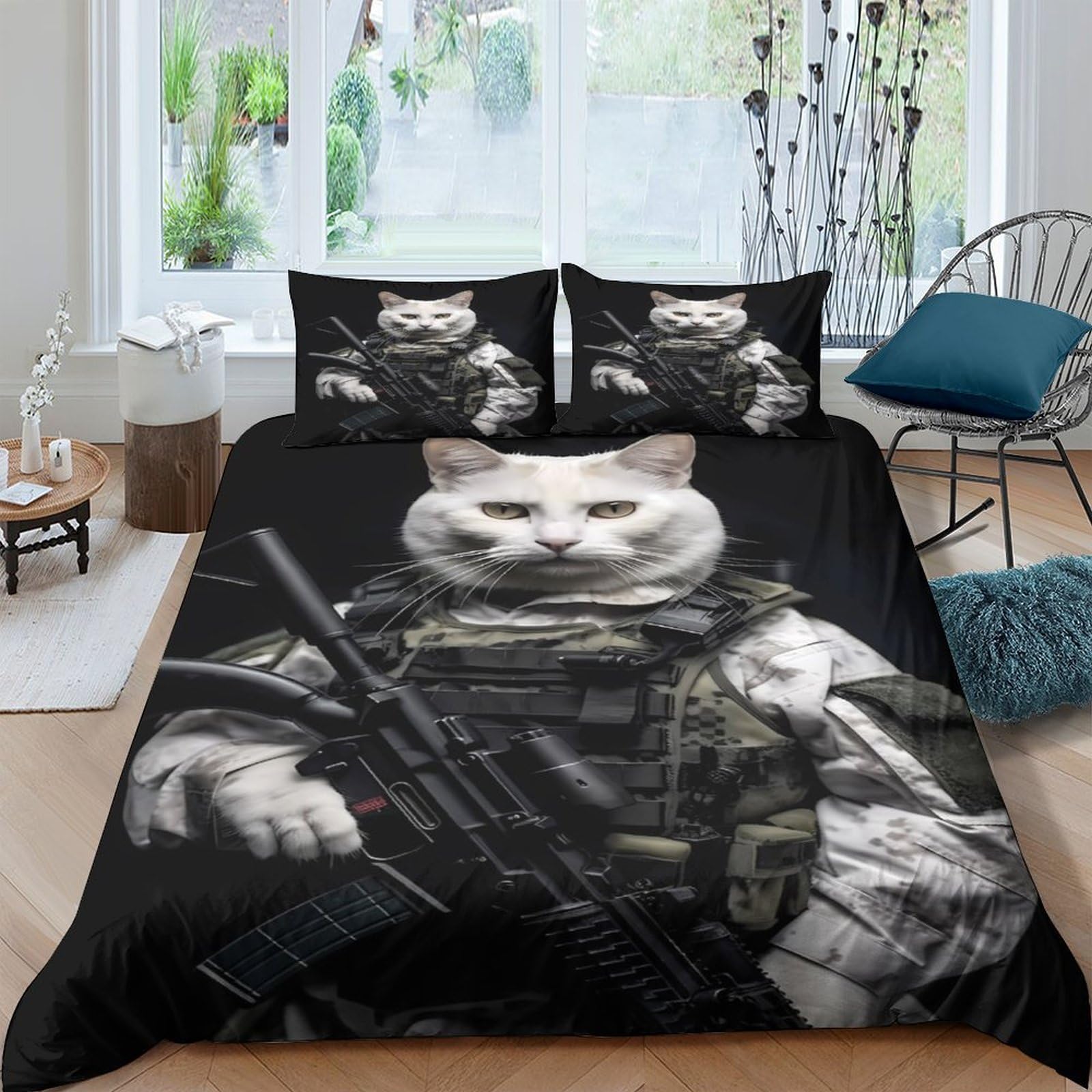 Ctjqhvkz Style-9 3D Printed Warrior Cat Fitted Sheet Microfiber Soft Breathable Camouflage Bed Cover For Bedroom Dorm Decor Single（135X200cm）