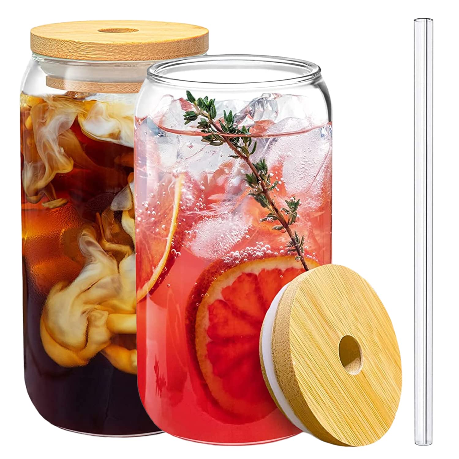 BananaHome Drinking Mugs with Bamboo Lids and Straw - 16 Oz Canister Shaped Glass Mugs, Iced Coffee Mugs, Cute Mug, Water Mugs, Party Drinkware, for Any Beverage and Any Gift Occasion (1, 500ml)