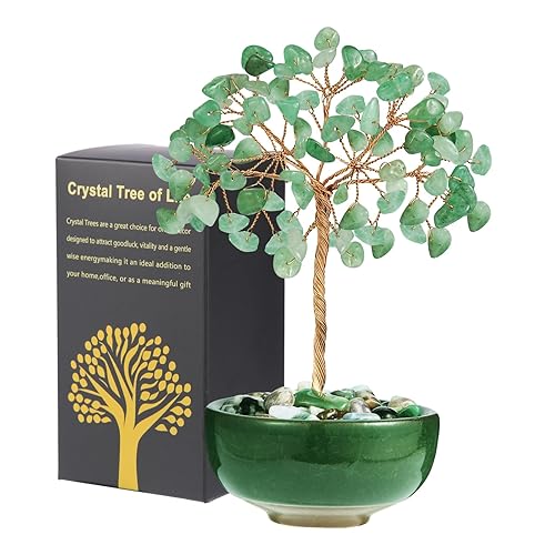 Handcrafted Green Aventurine Abundance Tree with Ceramic Base,5 Inch Natural