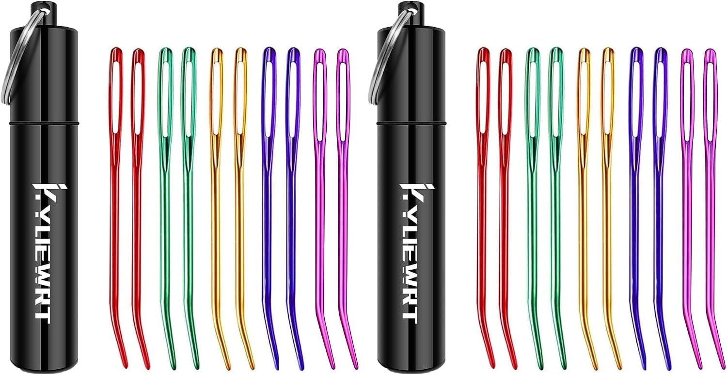 Premium Tapestry Needle & Weaving Needle Set for Crochet, Anodized 6063 Aluminum Bent Tip Yarn Needles with Portable Storage Tube for Crochet Finishing, Amigurumi & Knitting (Pack of 2)