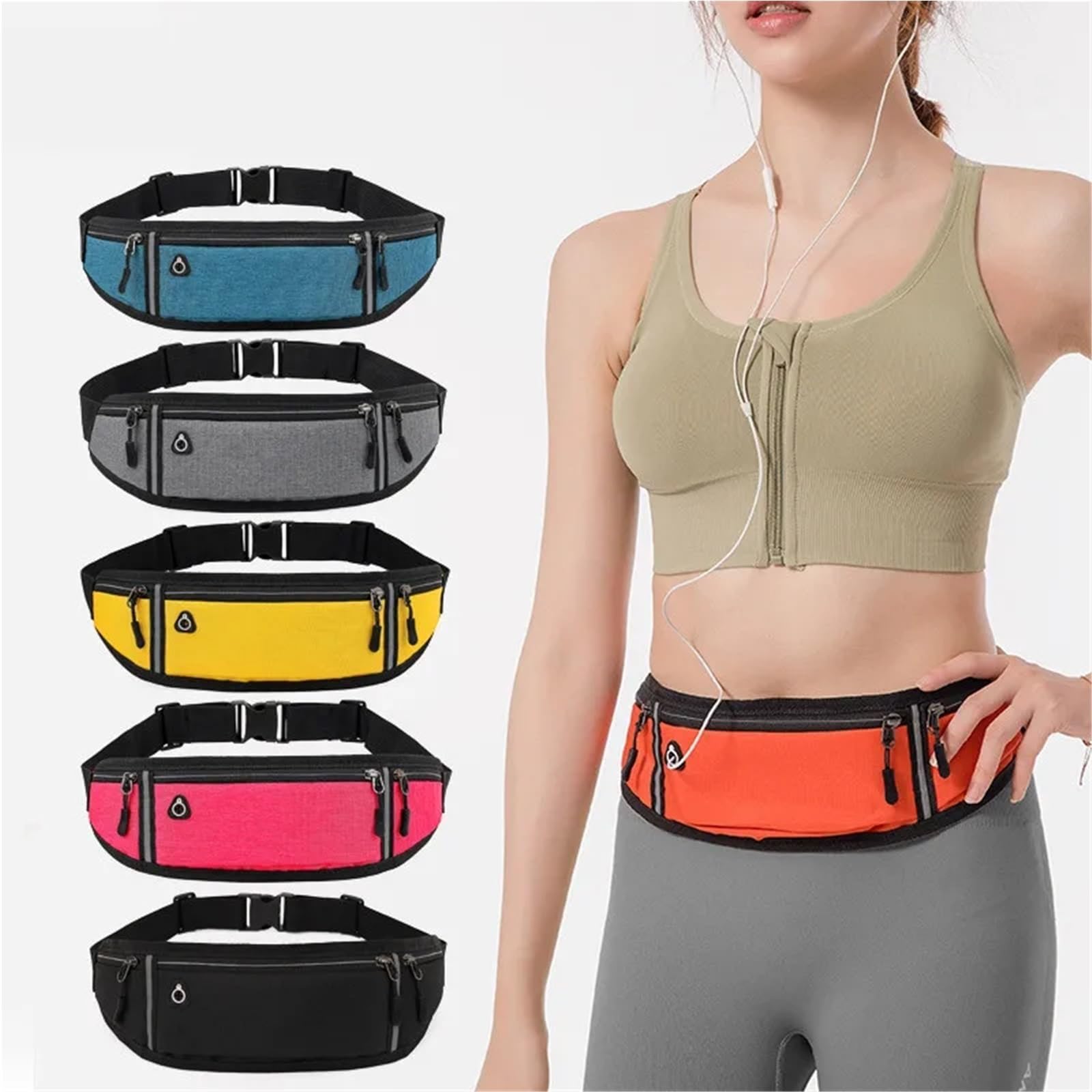 Sac de Taille de Course léger imperméable à l'eau Bande réfléchissante Taille Fanny Pack Gym Sport Course à Pied Sac de Taille Sangle élastique réglable pour Homme(Black)