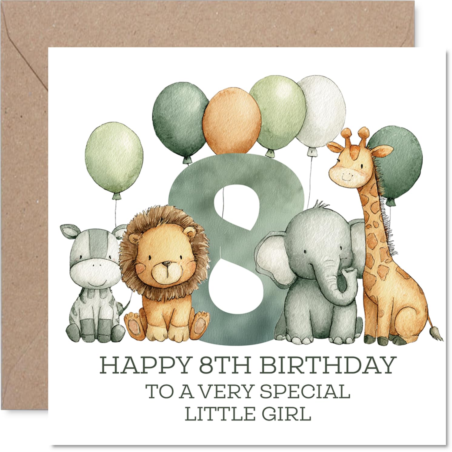 8th Birthday Cards for Girls - Jungle Numbers - Happy Birthday Card for 8 Year Old Girl Step Daughter Goddaughter Granddaughter Great Niece, 145mm Bday Greeting Cards