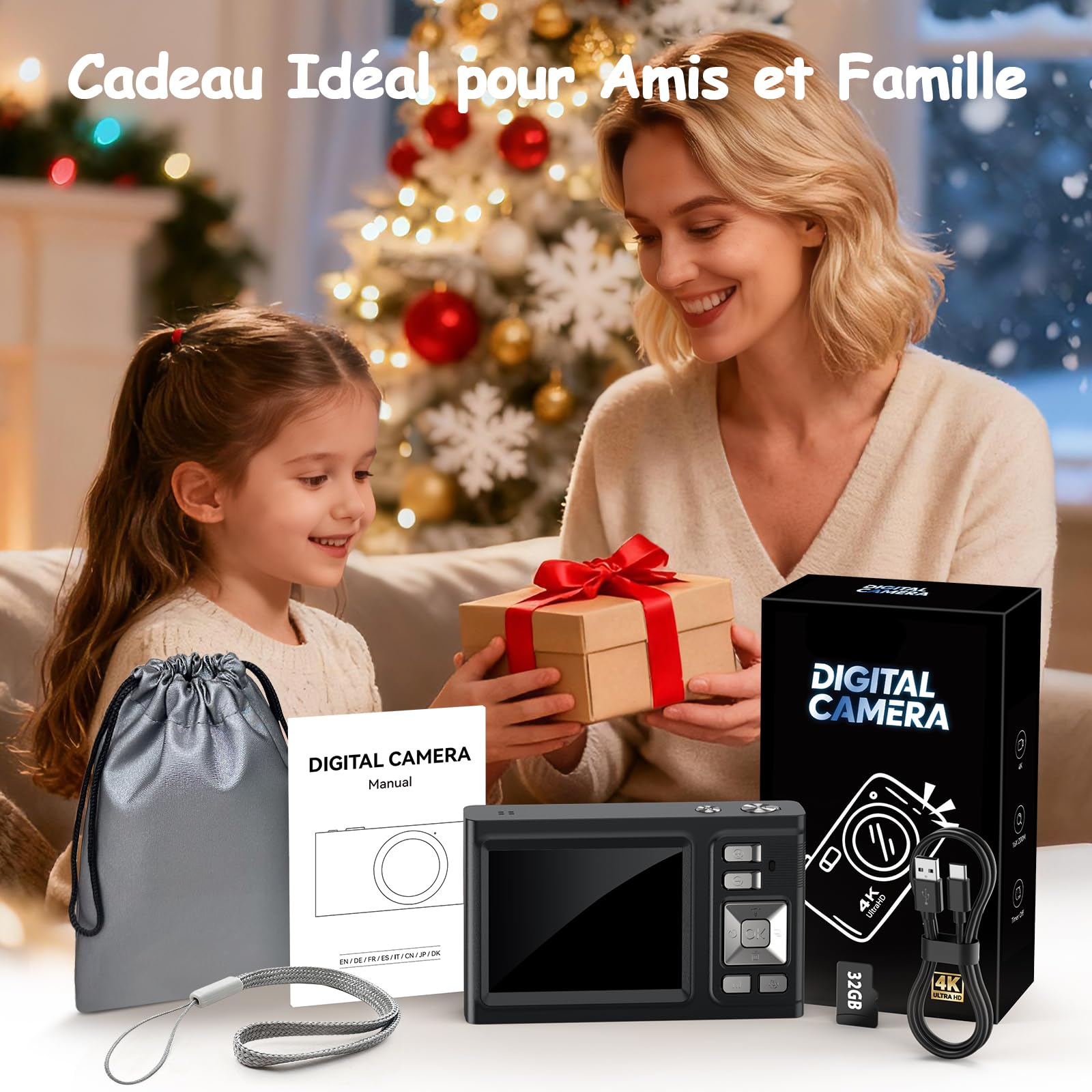 2.8'' Appareil Photo NuméRique, JDZ Appareil Photo Compact 4K HD, Zoom 16X, 48MP Digital Camera, Built in 32 Go Carte SD, Camera Digital pour Garçons et Filles, Adolescents, Débutants Adultes (Noir) | Appareil Photo CD HD 4K, Zoom 16X, Appareil Photo Numé