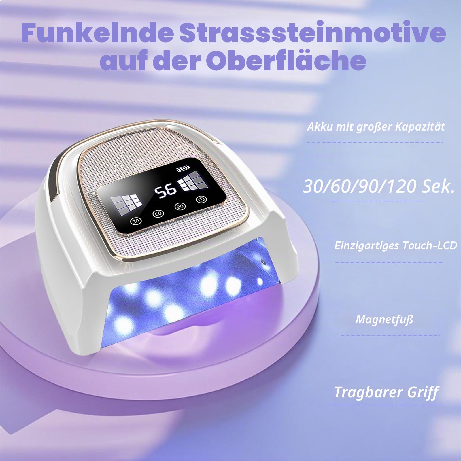 UV Lampe für GelNägel, 120W Professionelle UV LED Nagellampe | Tragbarer Kabellose UV Nagel Lampe mit Automatischem Sensor und LCD-Display für Salon & Zuhause AS-2502W