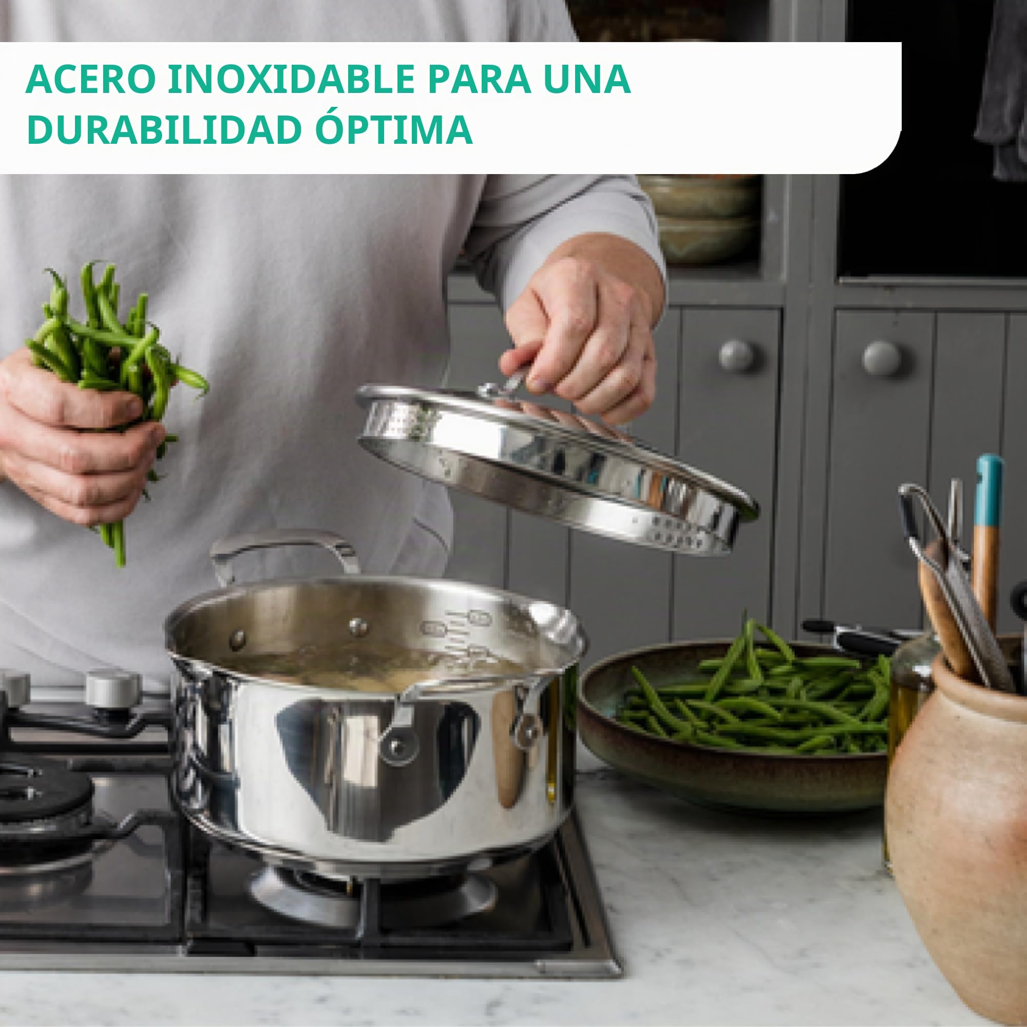 Tefal Jamie Oliver by Cook's Direct On E3041934 - Sartén wok (28 cm, antiadherente, señal térmica, mango remachado, apta para inducción, acero inoxidable)