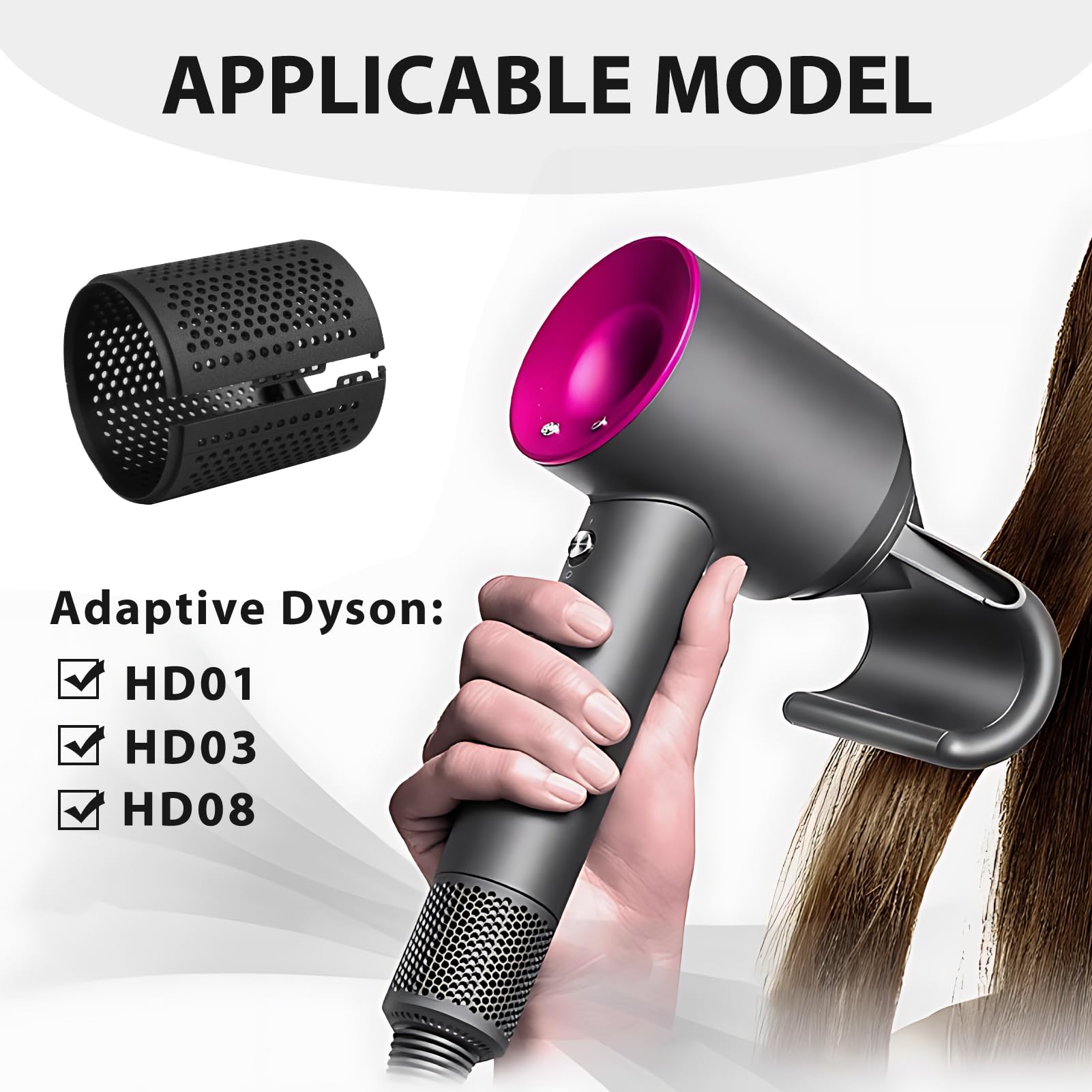 Zewnętrzna osłona filtra do suszarki do włosów Dyson Supersonic modele HD01, HD03, HD08, HD15 - pyłoszczelna siatka filtrująca, konstrukcja częściowego otwierania, wysokiej jakości materiały, nie