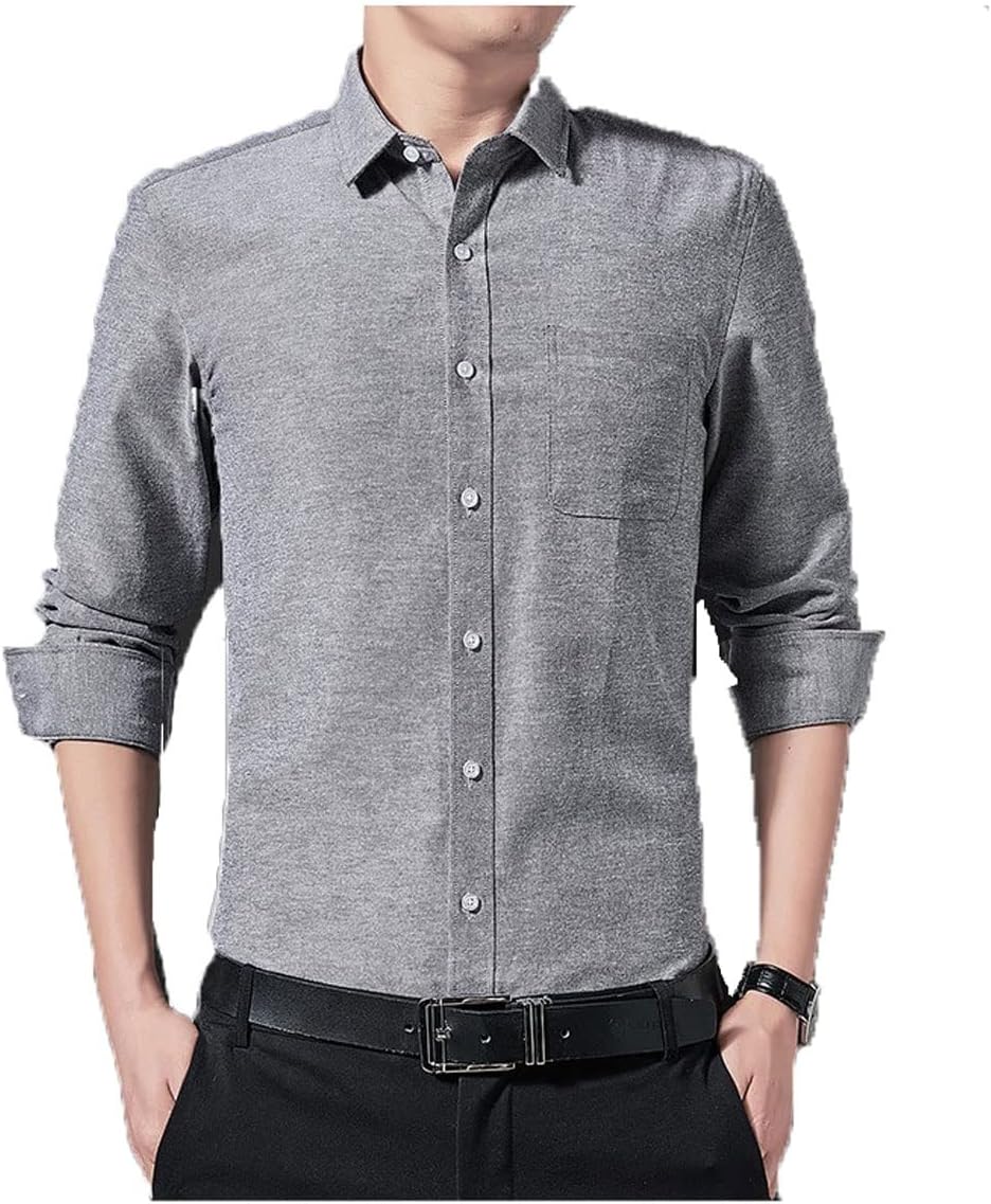 OBUMIOBUMI Long sleeve work shirts for men Men Business Solid Color Long-sleeved Shirt Classic Design Casual Office Formal Wear Tie Overalls Quality Shirt (Size : XL)