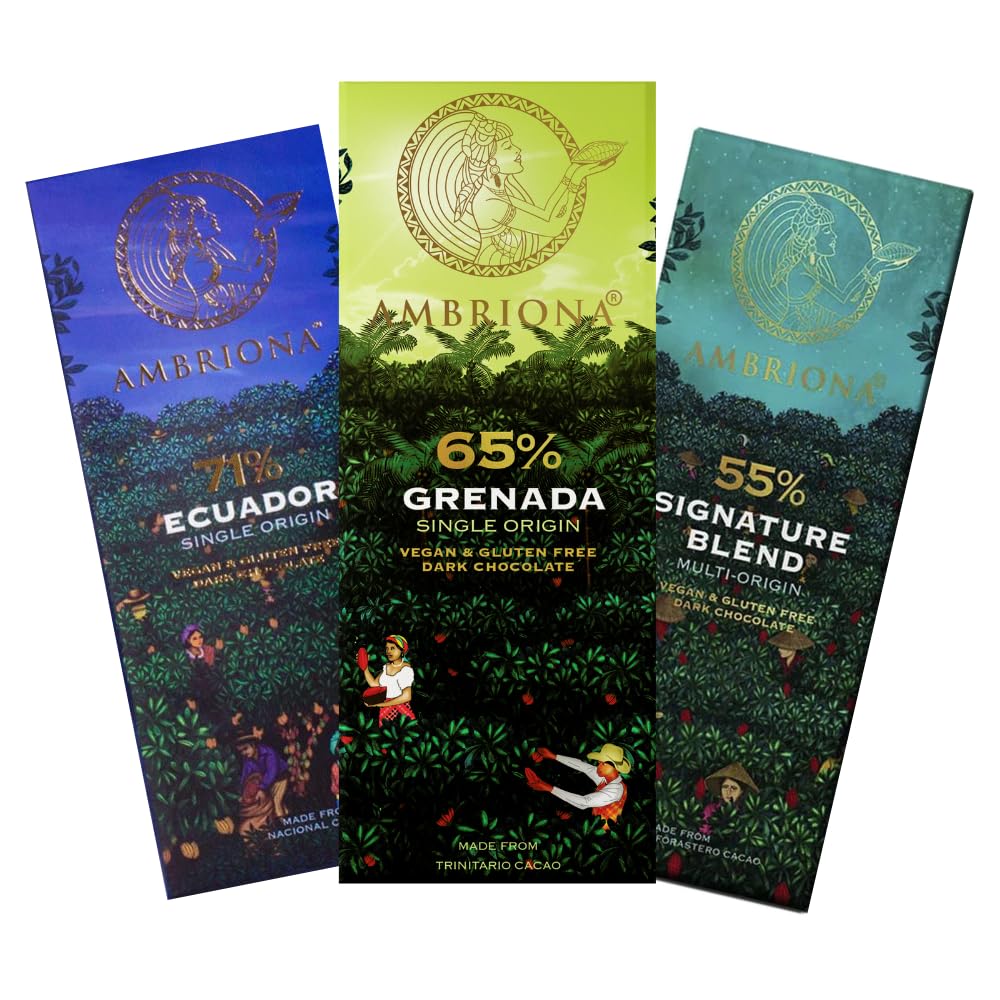 Vegan & Gluten-Free Dark Chocolate Gift Hamper | 55% to 71% Cocoa | Single & Multi Origin Dark Chocolates | Pack of 3 x 50gm