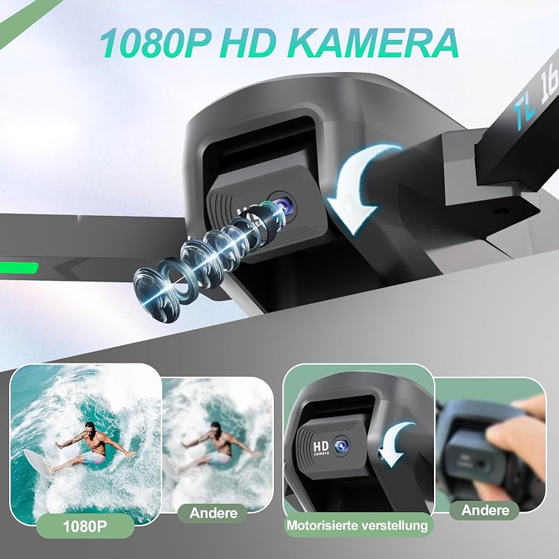 Tolatoyus TL16 Összecsukható Drón 1080P HD Kamerával - Kefe Nélküli Motor, FPV Élő Közvetítés, Optikai Érzékelő, 3D Flip Funkció, Alkalmazás