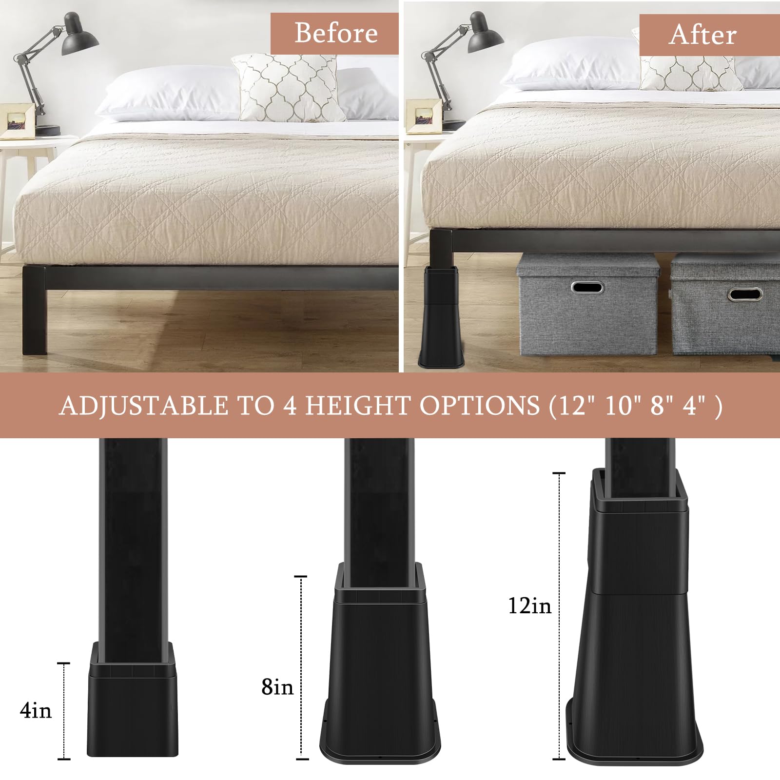 8 Inch Furniture Risers Furniture Risers TomGear S 8 Inch, Heavy Duty
