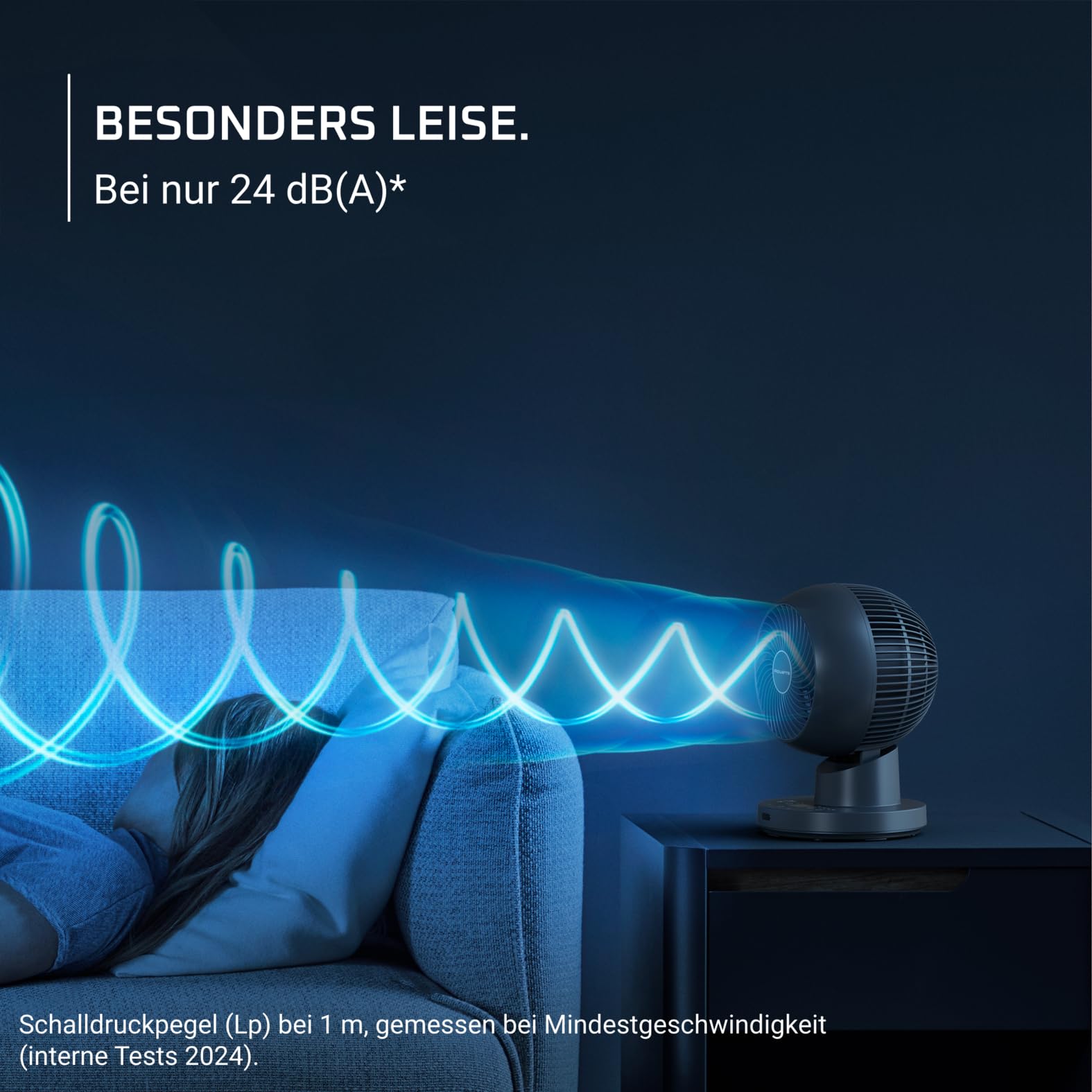 Rowenta Turbo Swift Compact Tischventilator, multidirektionale Schwenkfunktion, bis zu 50% Energieeinsparung, 12 Geschwindigkeitsstufen, 12h Timer, kompaktes Design, extrem leise, Blau, QV2540F0