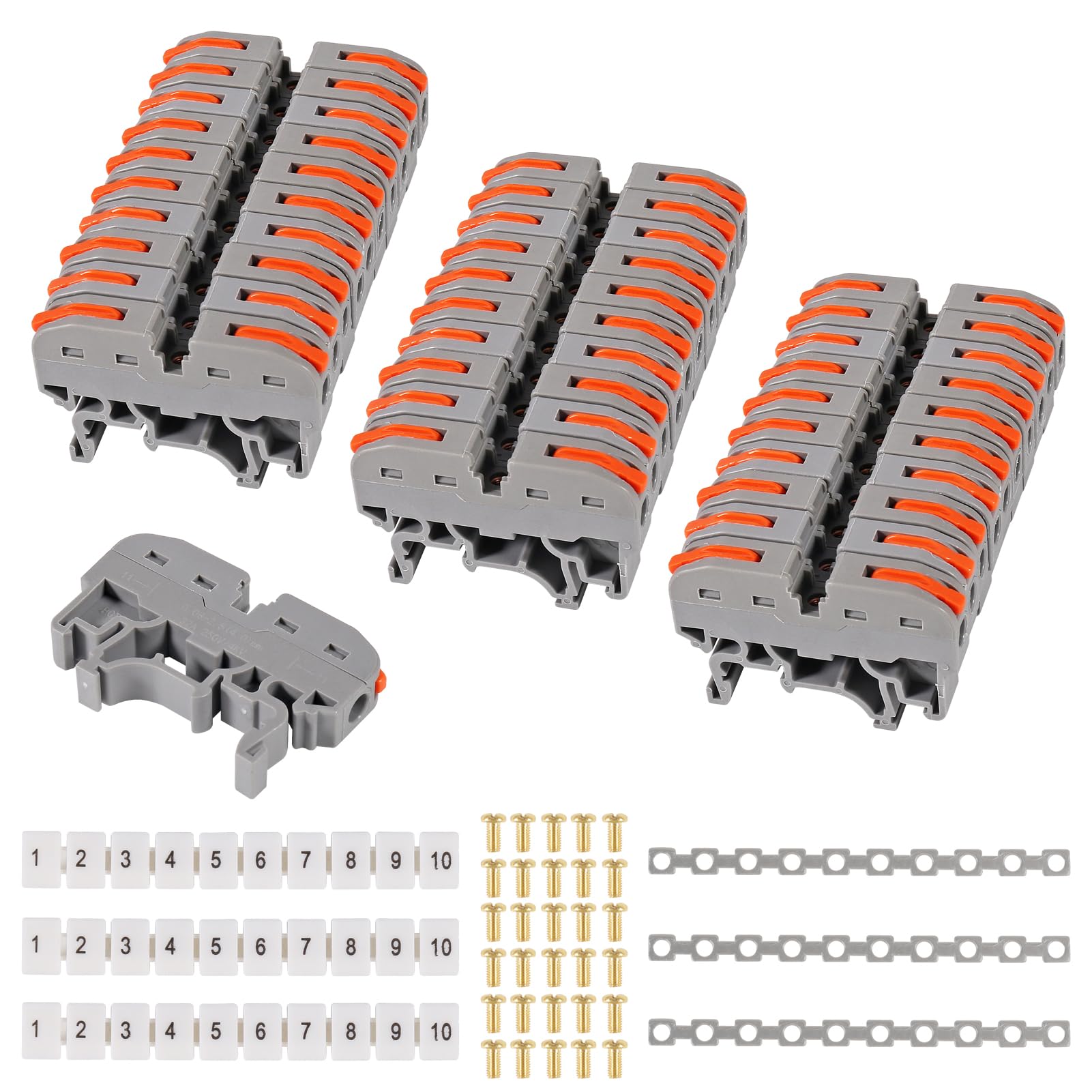 DIN Rail Terminal Blocks Kit, 30PCS Universal Compact Wire Wiring Connector with 3pcs Marker Strip, 3pcs Connection Bar and 30pcs Screws, 28-12AWG-image-48
