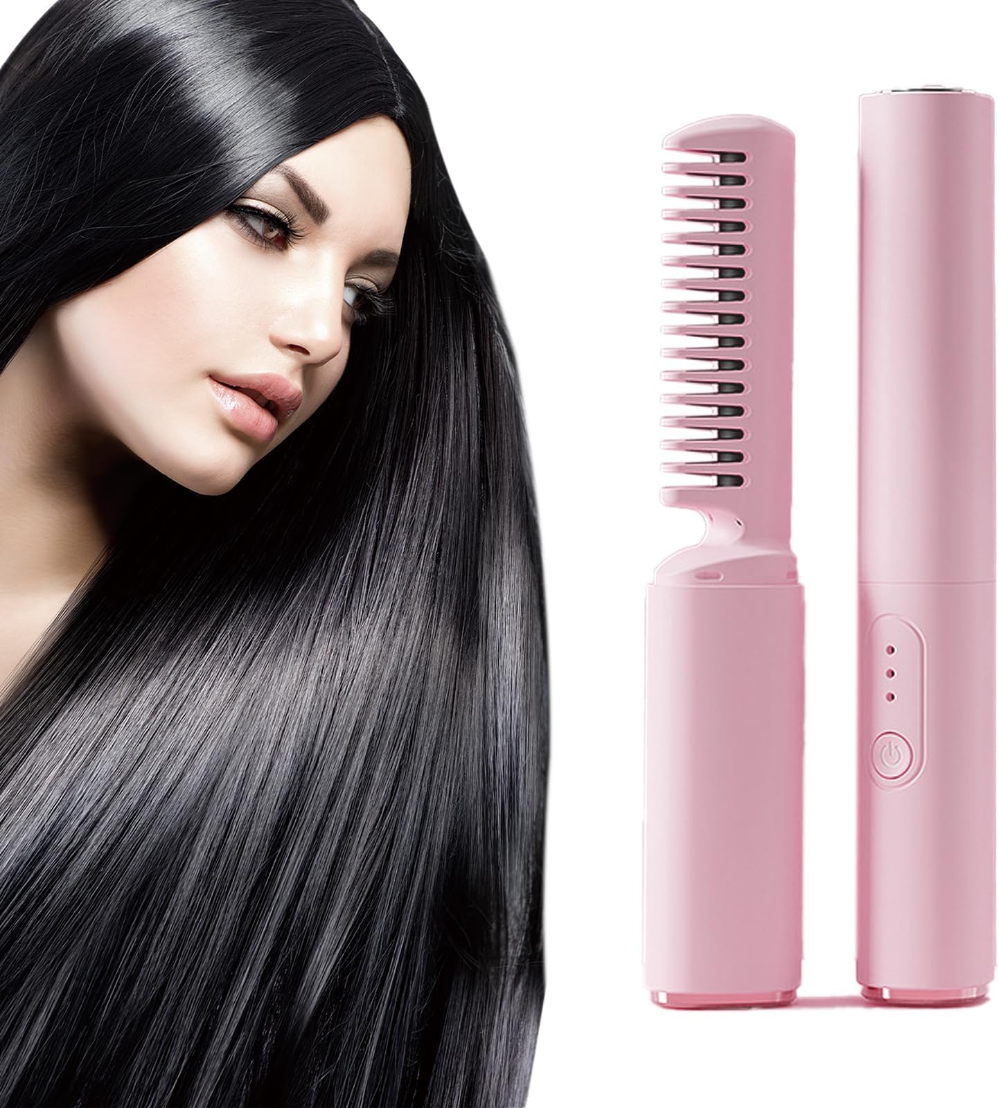 Rechargeable Mini Hair Straightener, Portable Cordless Hair Straightener,Electric Hot Comb Hair Straightener, Negative Ion Hair Straightener Brush, Travel Flat Iron for Hair Mini Cordless (Pink)