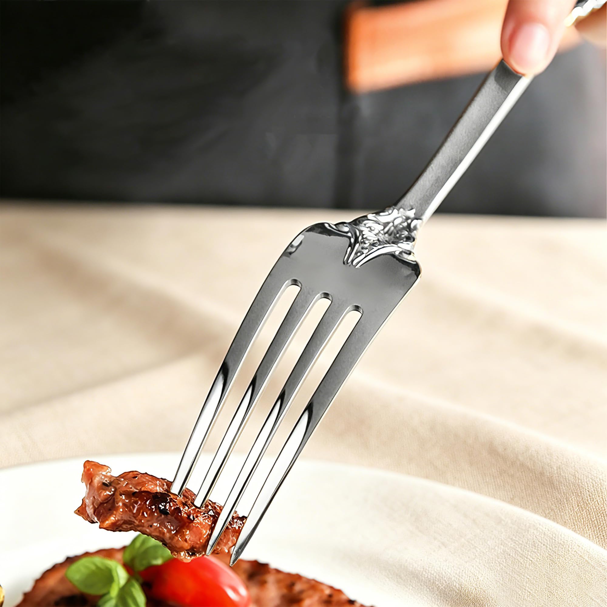 Prächtiges Barock Silber 18/10 Edelstahl Besteck-Set mit 20 Teilen, rostfreies Edelstahl Besteck inklusive Gabel, Löffel und Messer mit Geschenkbox
