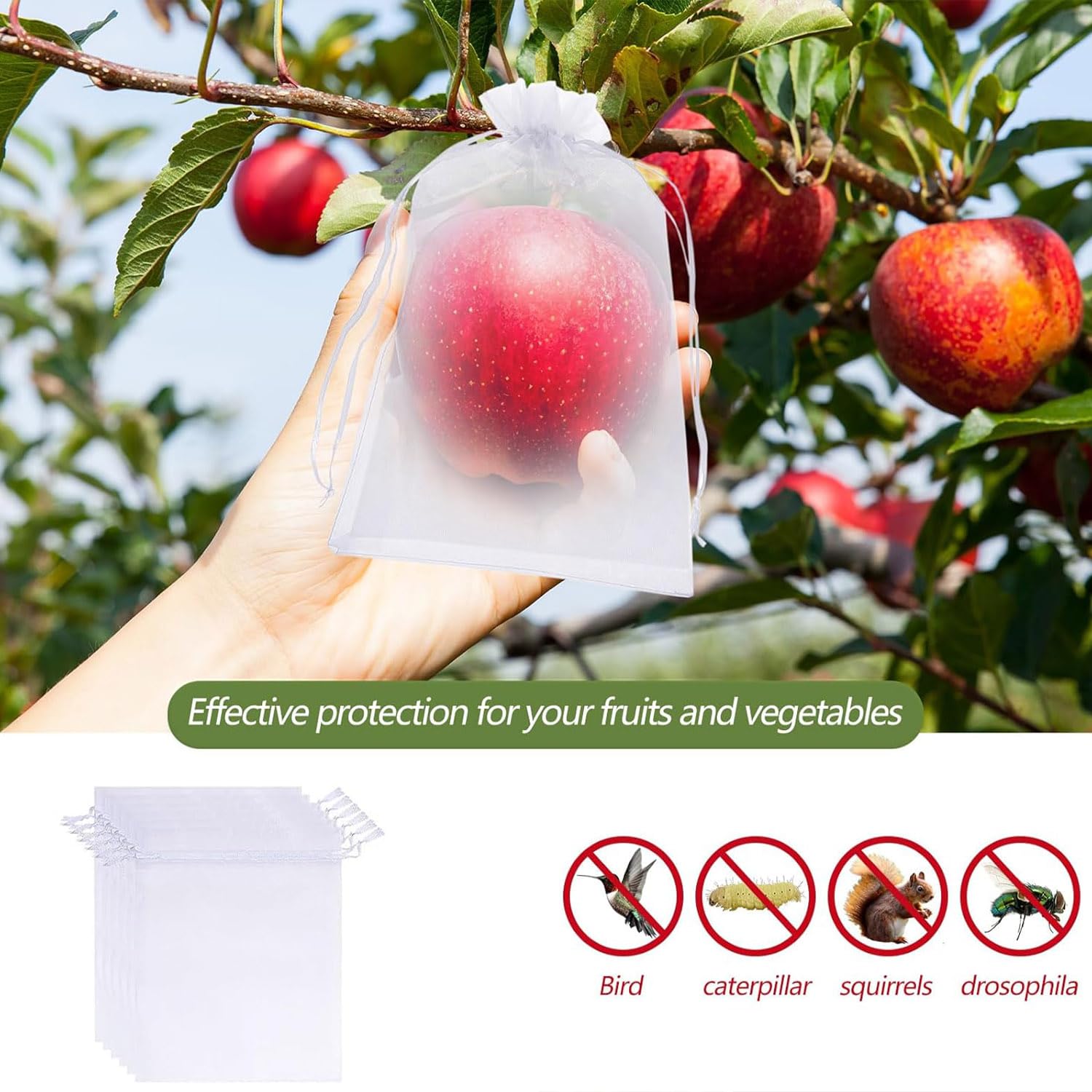 40Pcs Fruit Protection Bags 8x12 inch, White Fruit Net Bags - Image 3