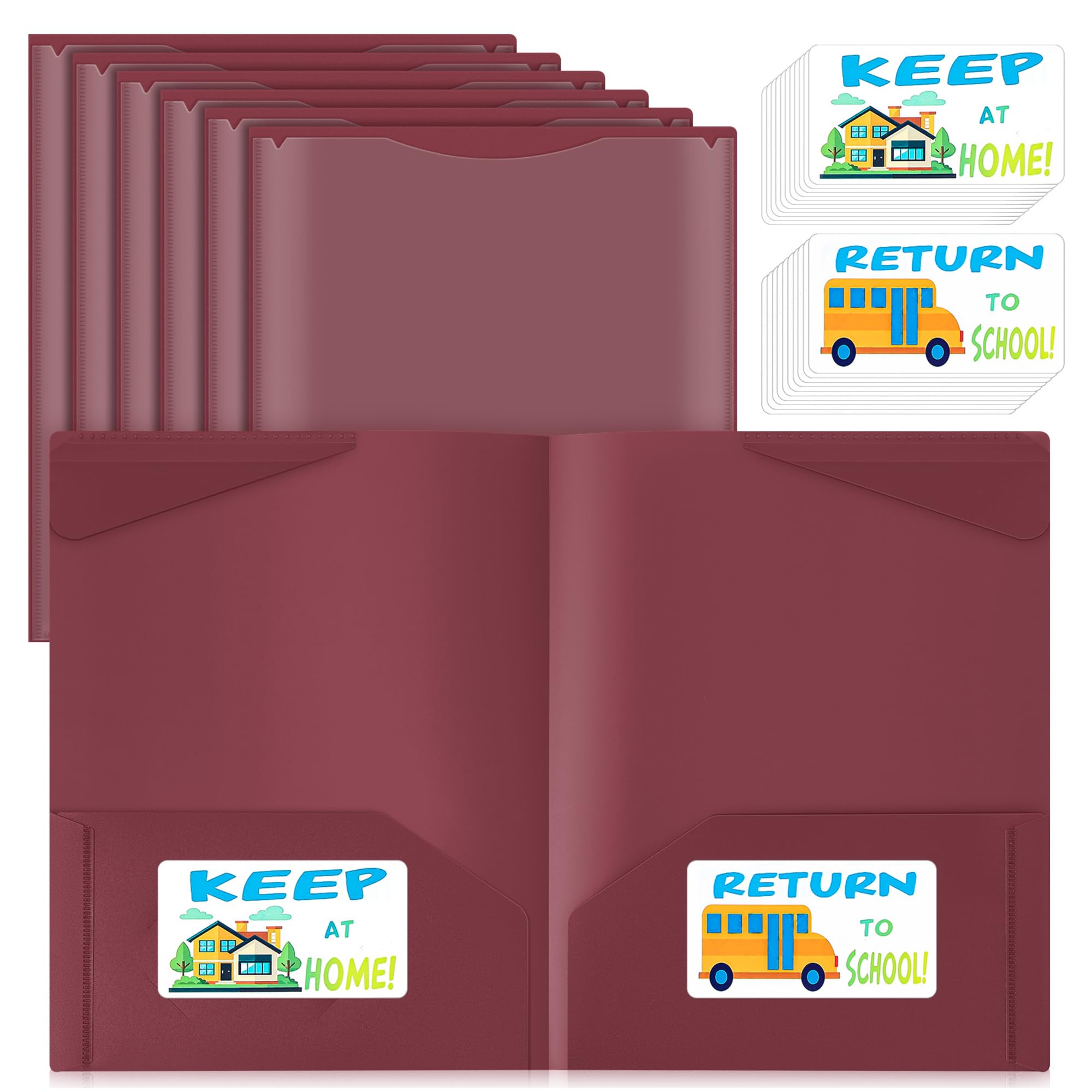 Henoyso 48 Pack Take Home Folders with Clear Front Pocket, Maroon