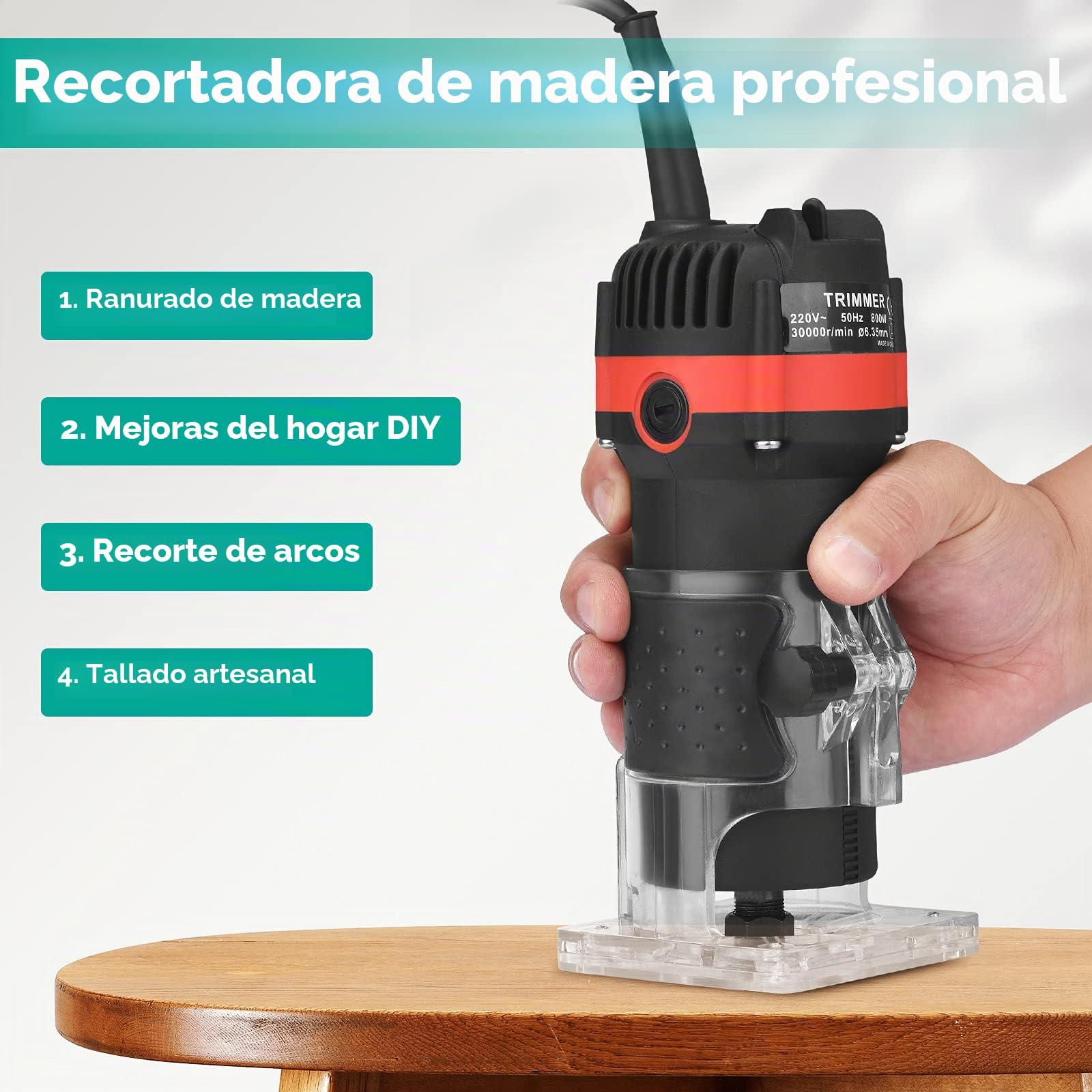 800W fresadora de Madera Compacta 6.35mm 30000r/min fresadora de Mano Portátil para Trabajar la Madera fresadora Eléctrica para Mader con 15pcs Router bits DIY