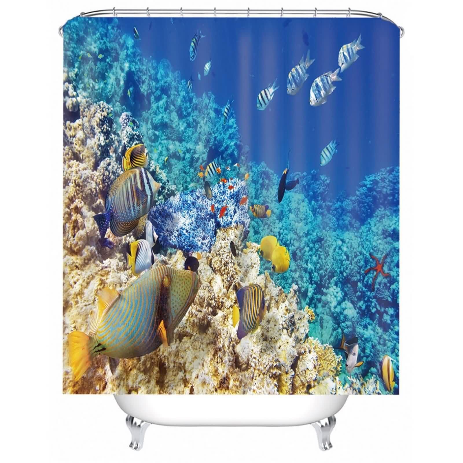 Rideau de douche anti-moisissure bleu lavable avec anneaux inclus en polyester