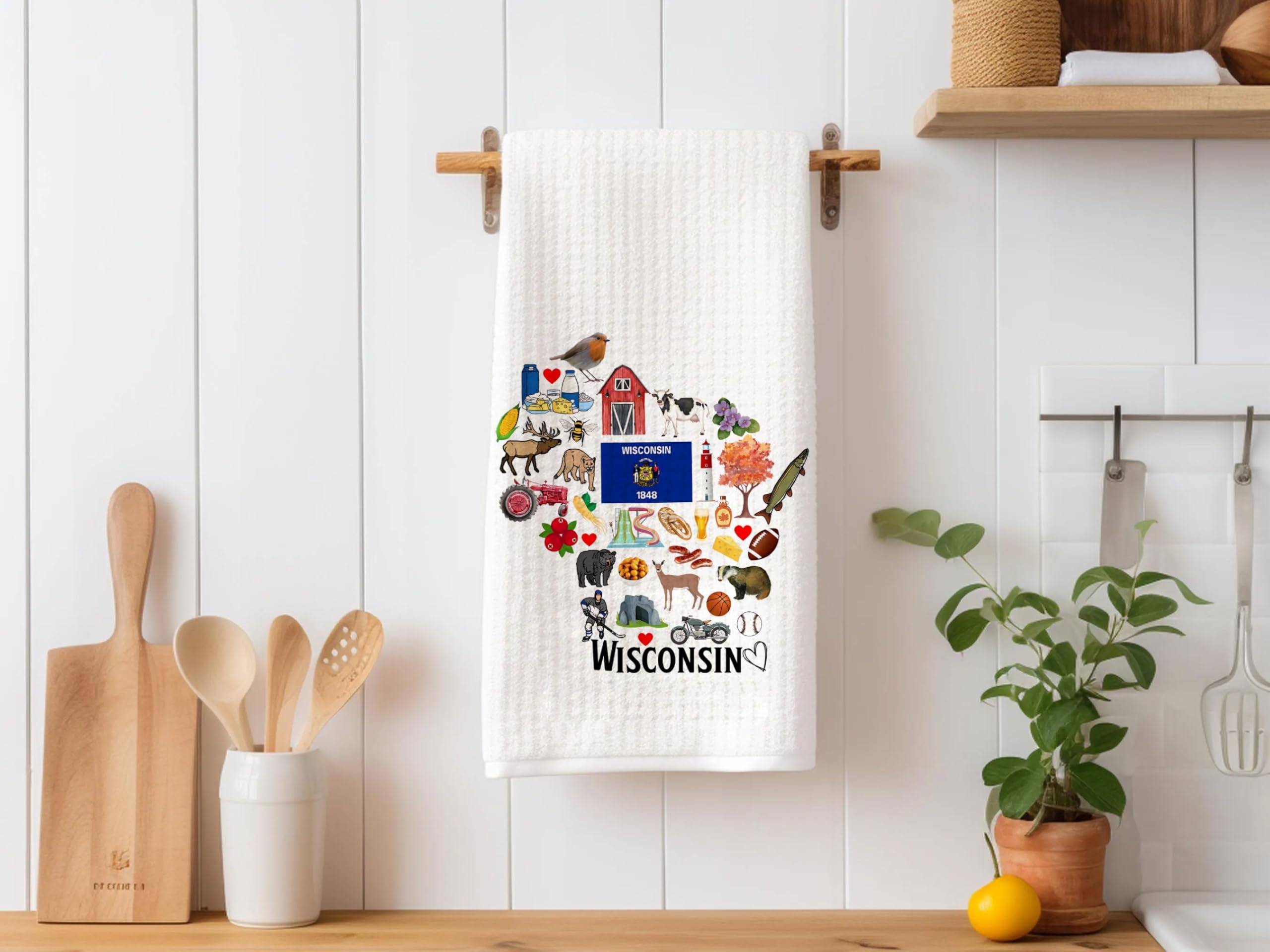 Wisconsin State Map Kitchen Towel, U.S. State Souvenir Tea Towel, Multi-Purpose Towel, Soft & Absorbent Kitchen Towel, Towel for Wisconsin Lovers, Travel Wisconsin Souvenir