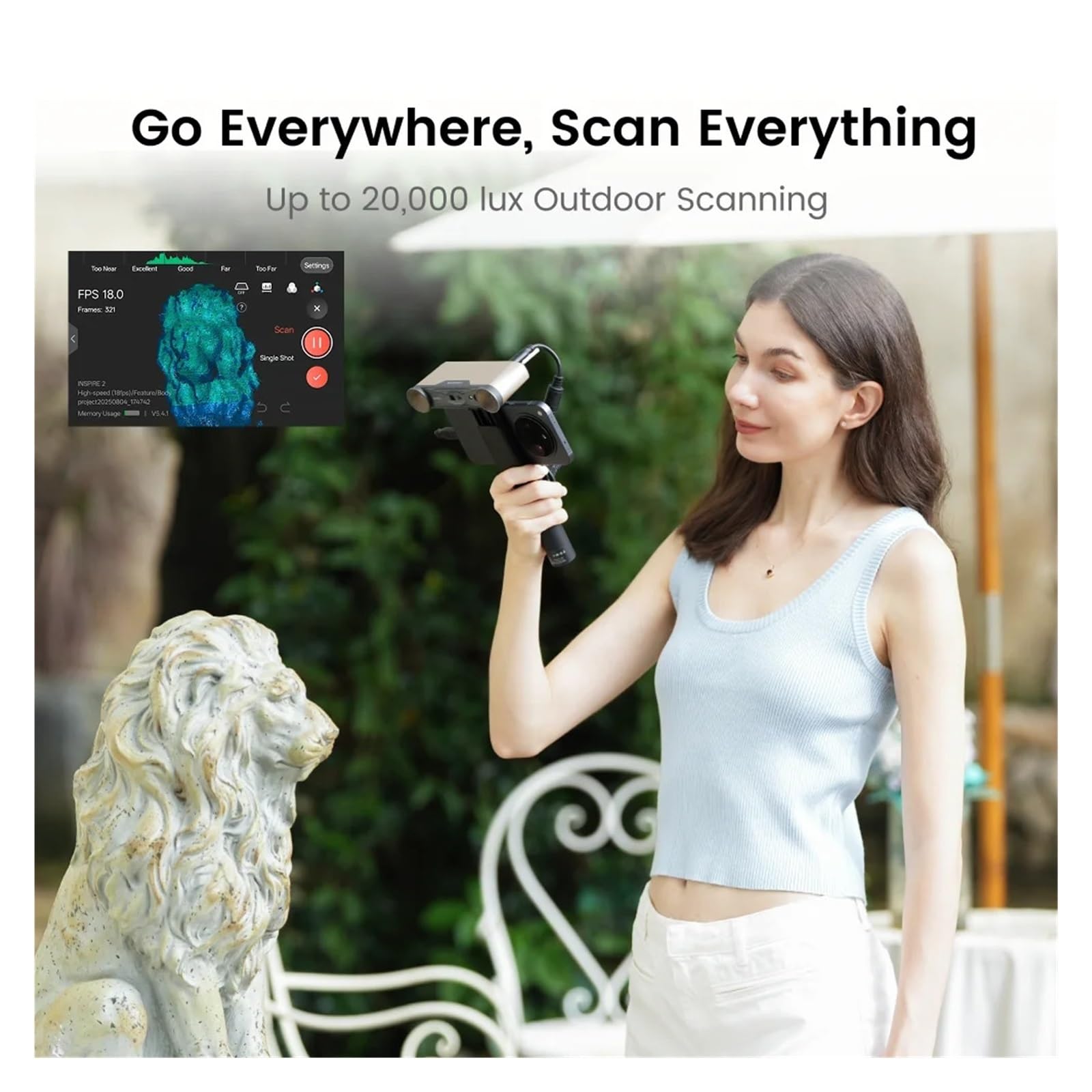 INSPIRE 2 3D Scanner For Printer 0.05mm30fps Outdoor Wireless Infrared Structured Light Handheld Scan