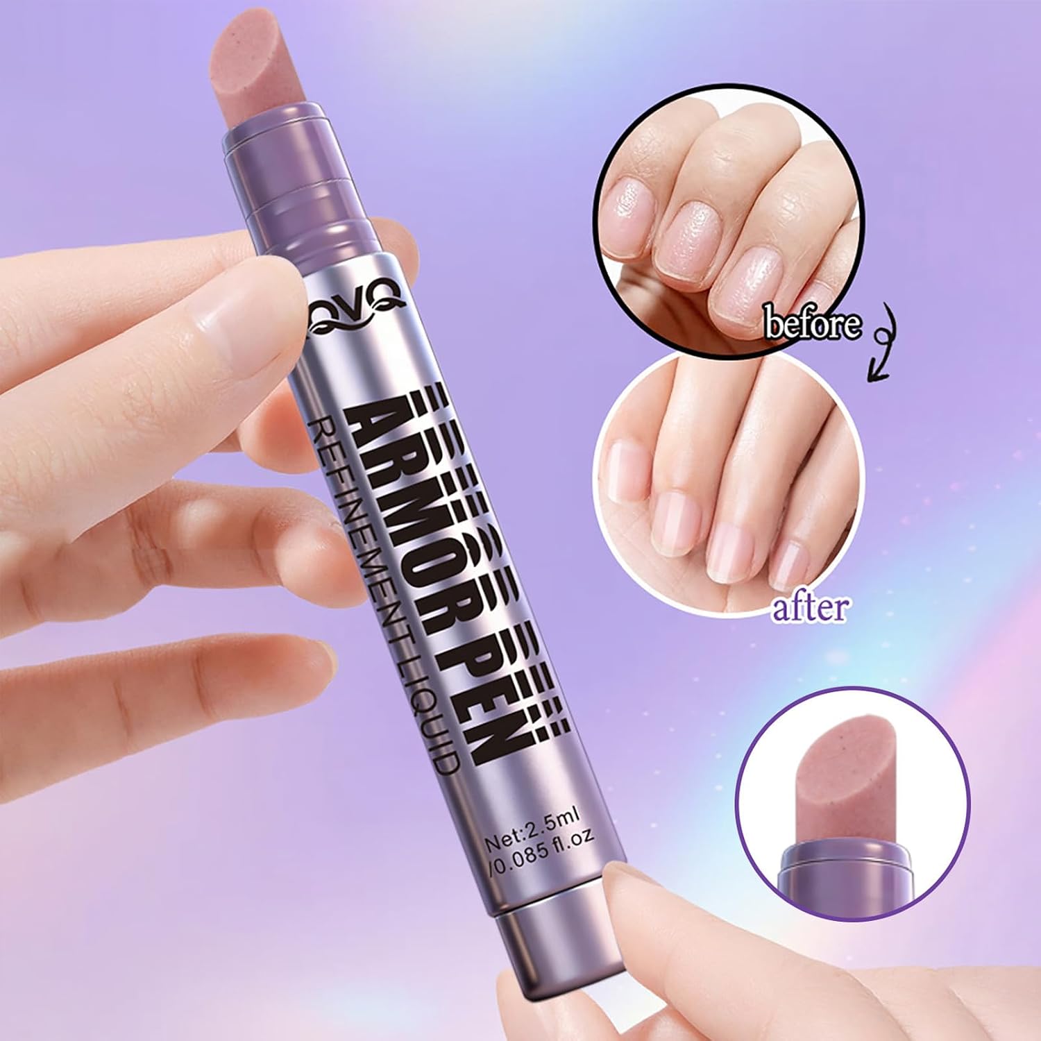 4-in-1 Cuticle Oil Pusher Pen, Ceramic Cuticle Remover & Oil, Nail Buffer Pen for Hangnails, Dry and Damaged Nails, Repair Nourish Strengthen Daily Nail Care (2 pcs)
