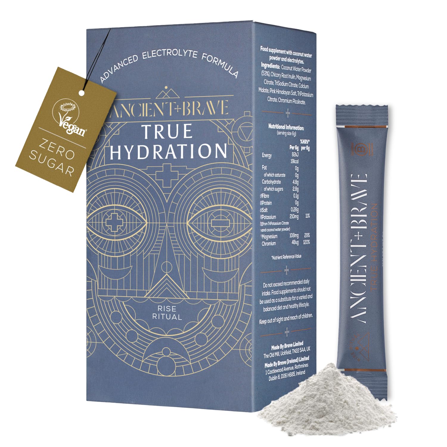 Ancient + BraveTrue Hydration - Electrolyte Powder 15 x 6g Sachets - Magnesium, Potassium, Chromium - Coconut Water Blend for Morning Replenishment, Post Workout Recovery - Vegan, Natural Flavor