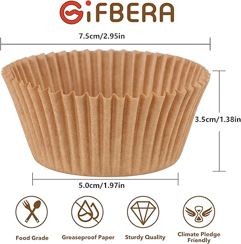 Miniatura 6 de Gifbera Forros naturales para magdalenas estándar, 1000 unidades, sin blanquear a prueba de grasa para hornear