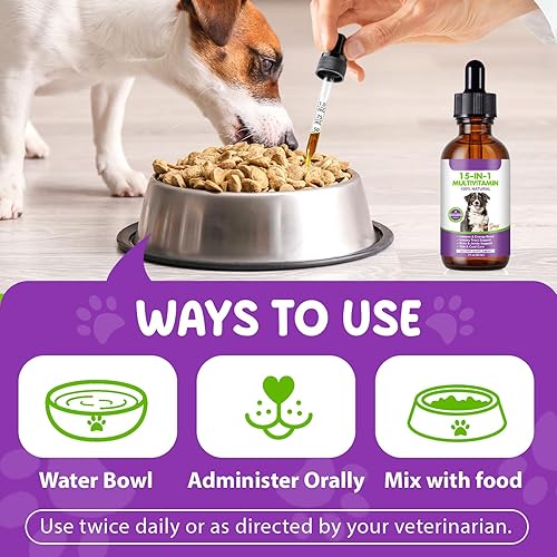 Miniatura 7 de Gotas multivitamínicas para perros, multivitamínico líquido 15 en 1 con vitamina C-20 MG, vitamina D-100 UI y B1-3 apoyo para el impulso