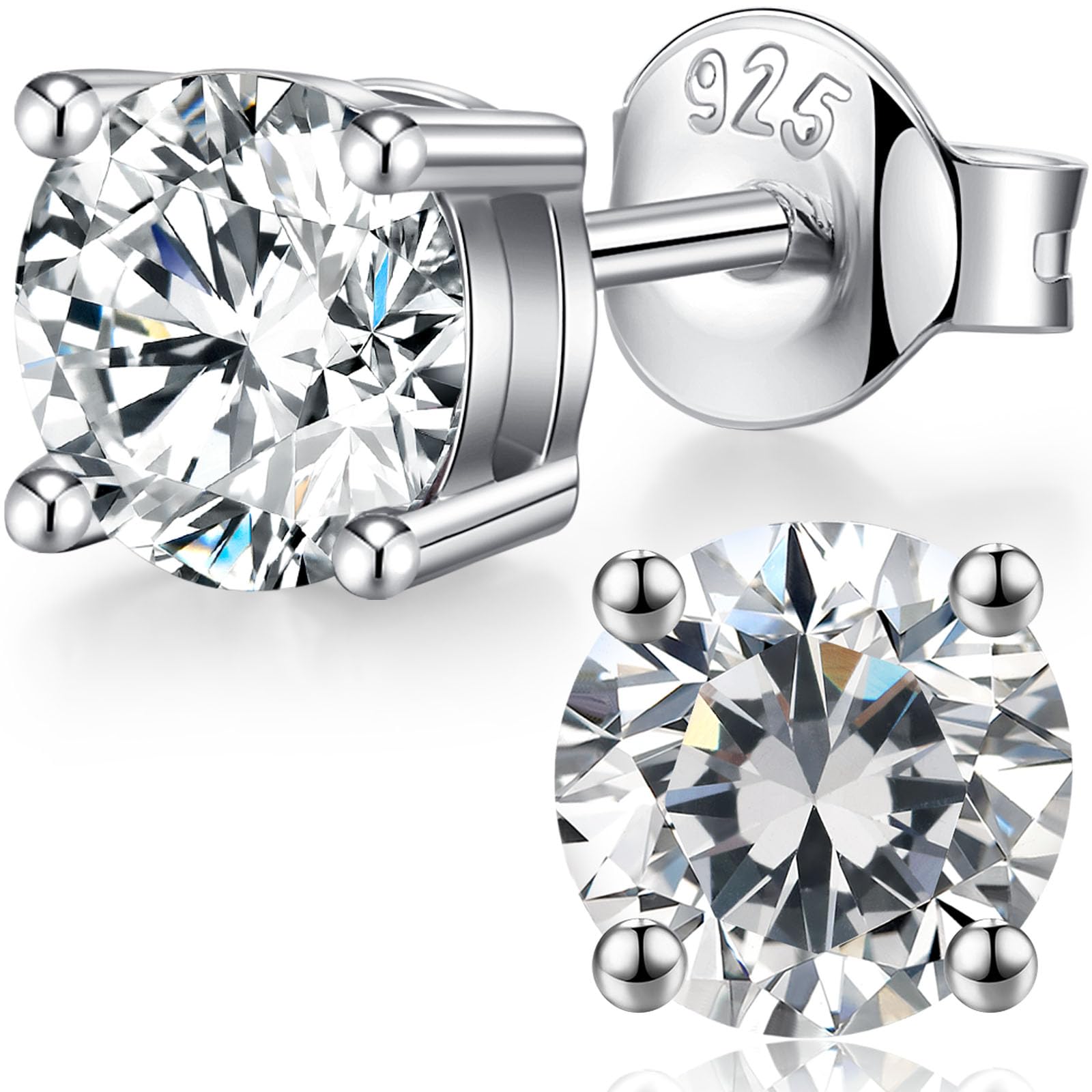Dowos 925 Sterling Silver Stud Earrings For Women Men,Hypoallergenic Sparkling CZ Diamond Stud Earrings,Brilliant Round Cut & Princess Cut 5A Cubic Zirconia Stud Earrings