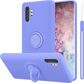 Cadorabo Case Compatible with Samsung Galaxy Note 10 Plus Protective TPU Silicone Case Liquid Design with Ring Slim Scratch-Resistant Liquid Silicone Microfibre Case for Galaxy Note 10 Plus in Purple
