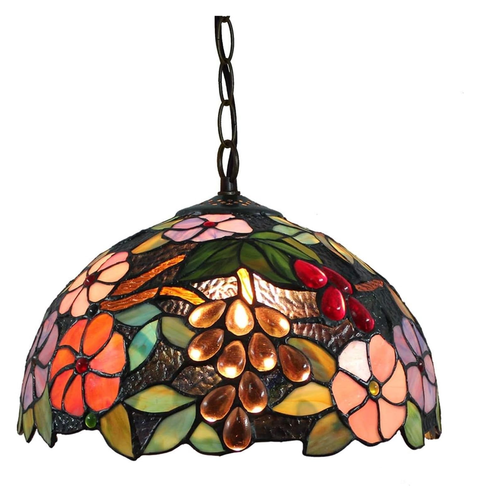 HPTHLY Ceiling Lamp Ceiling Stained Glass Chandelier 12" Tiffany Pendant Light Grape Flower Pendant Lights Glass Light Fitting For Bedroom Restaurant Café