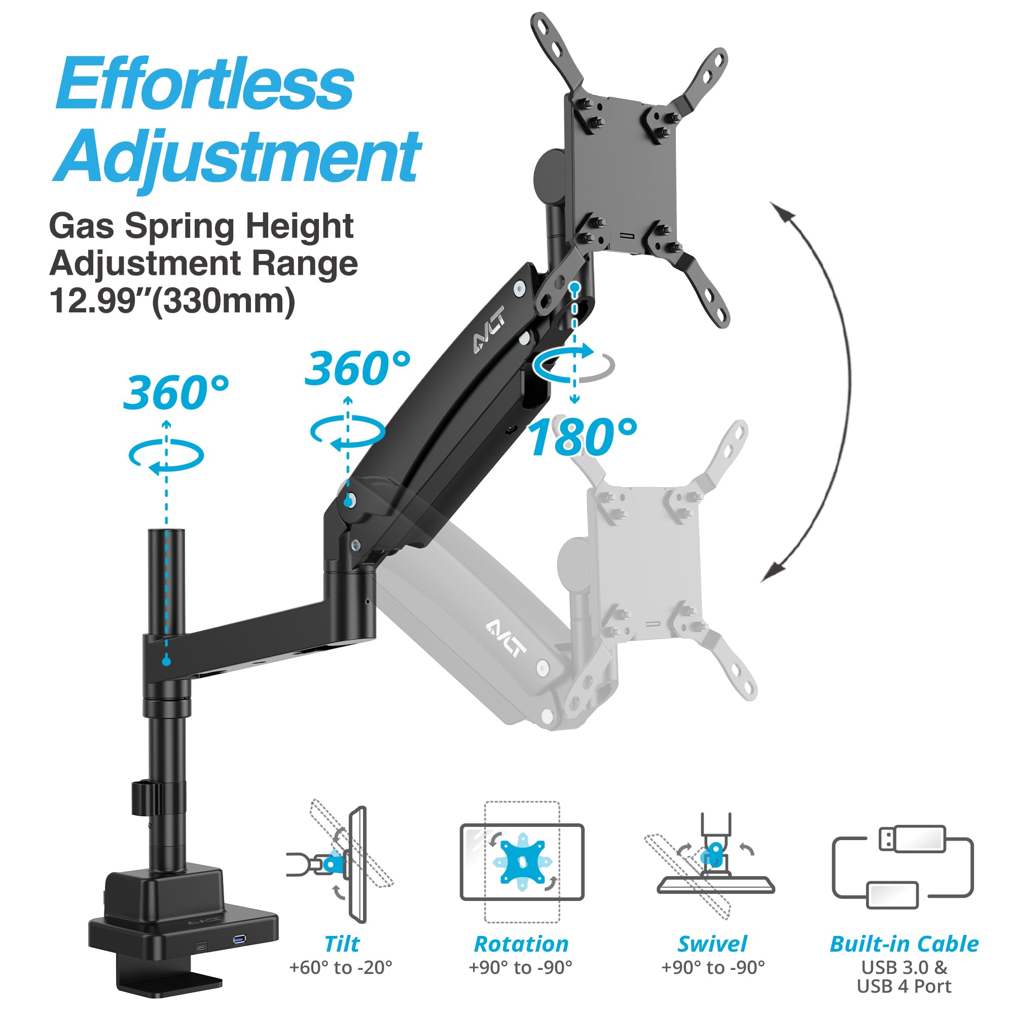 Amazon.com: AVLT Single Monitor Arm Pole Top Mount for 17-57