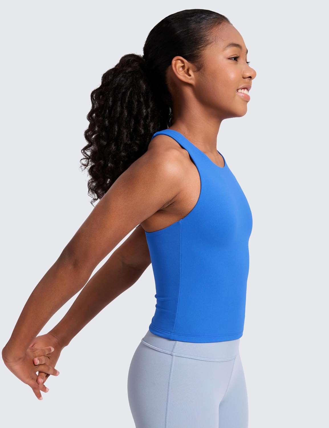CRZ YOGA Girls Butterluxe Double Lined Racerback Tank Tops Waist Length - High Neck Dance Yoga Athletic Casual Kids Teen