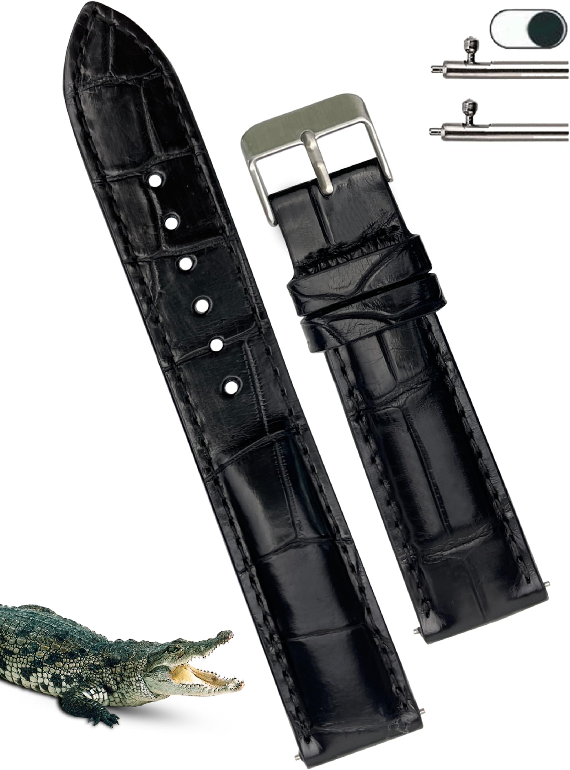Crocodile Watch Strap, Quick Release Spring Bars, Men's, Replacement, Watch Band, Alligator, Arm Neck, Buckle, Handmade, Luxurious, Handmade