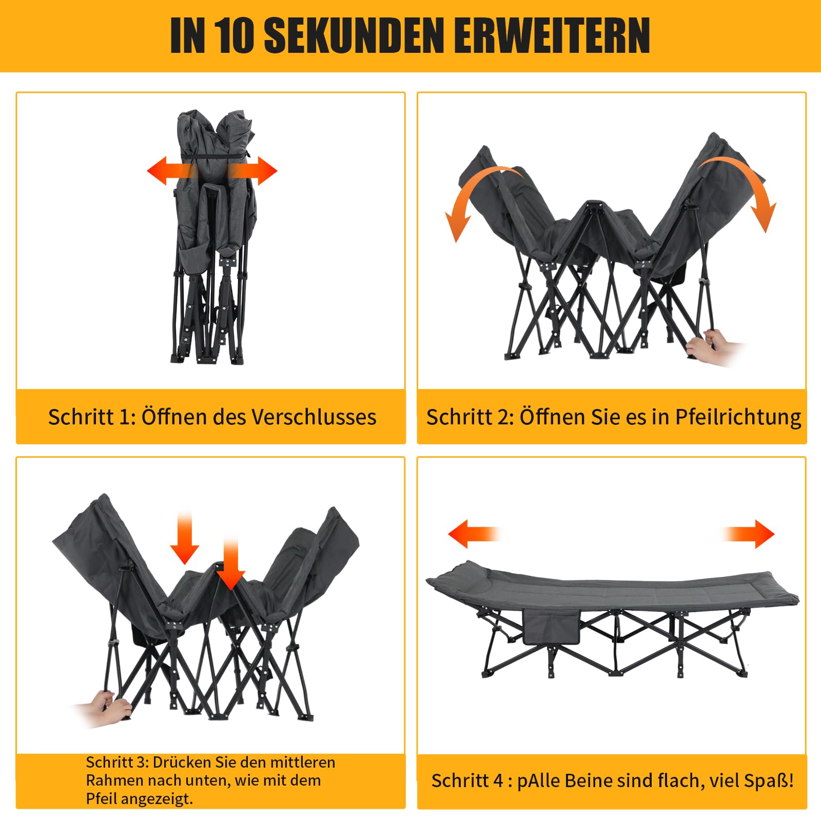 Campingbett klappbar mit Matratze Kopfkissen bis 200 kg für Outdoor Garten Angeln