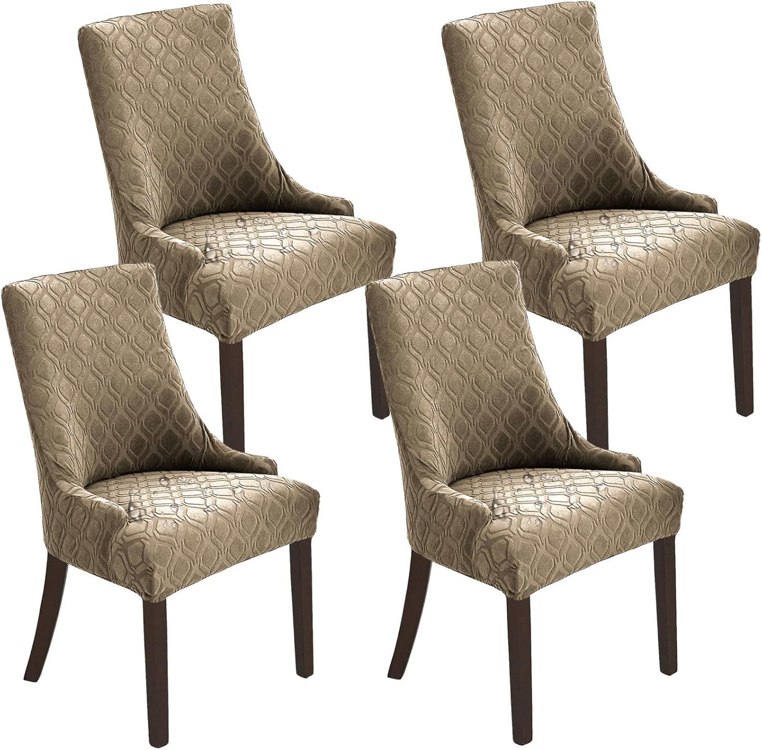 HACLEN Wingback Side Chair Slipcovers Waterproof, Stretch Wingback Armchair Covers Removable Washable Dining Chair Covers for Banquet Living Room (Khaki,Set of 4)