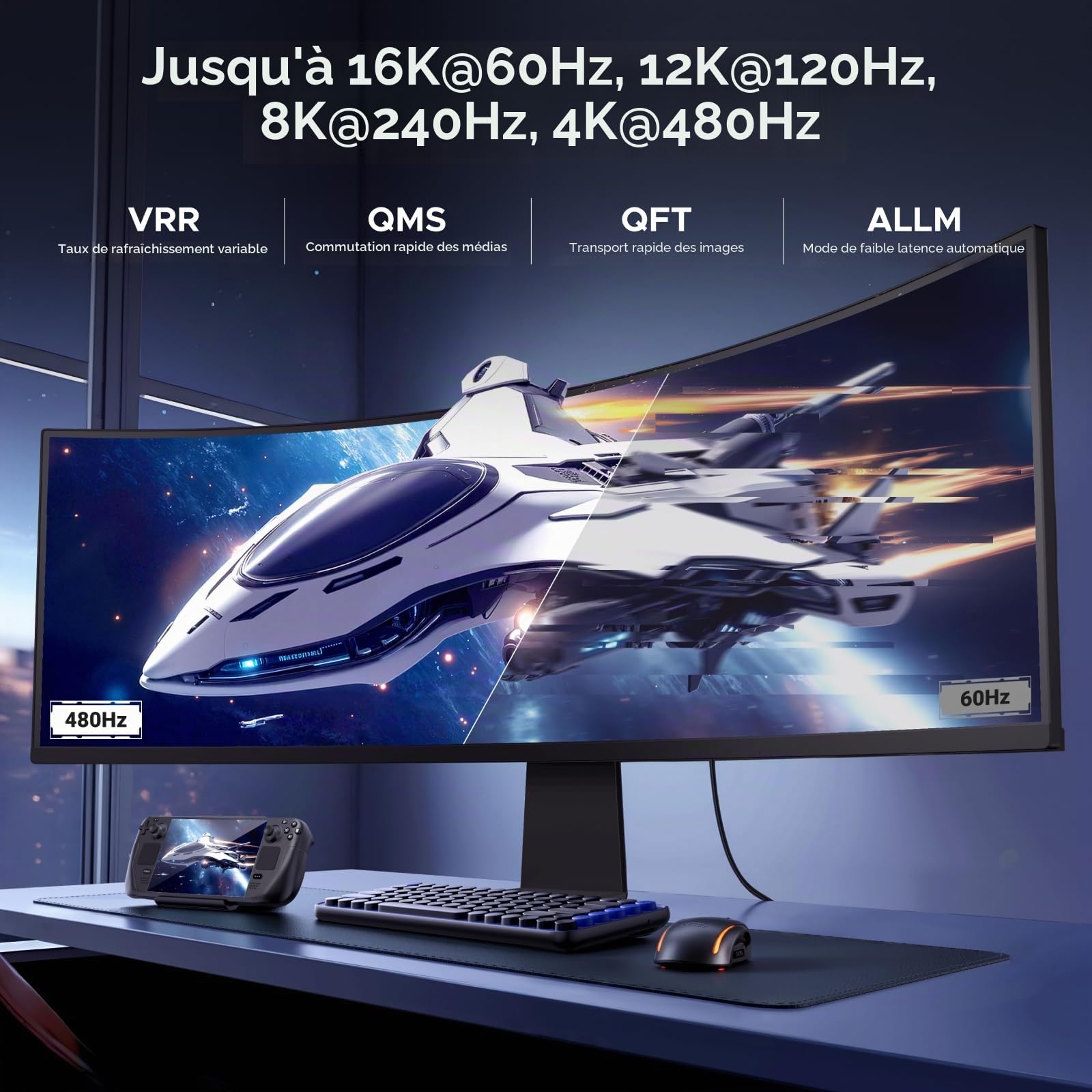 UGREEN 16K Câble HDMI 2.2 16K 60Hz 12K 8K 240Hz 96Gbps Ultra Haute Vitesse Cordon HDMI Aluminium LIP DynamicHDR Dolby Atmos HDCP Nylon Tressé Compatible avec PS5 4 Xbox MacBook Pro Blu Ray HDTV 2M