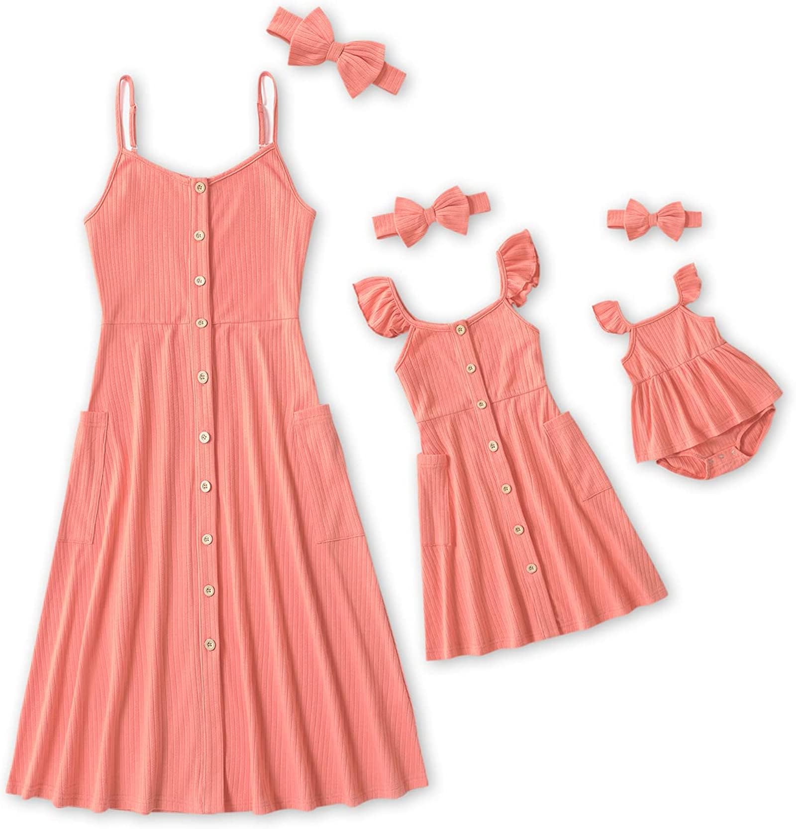 IFFEI Mommy and Me Matching Dress Spaghetti Strap Summer Casual Sundress Beach Sleeveless Dress with Headband