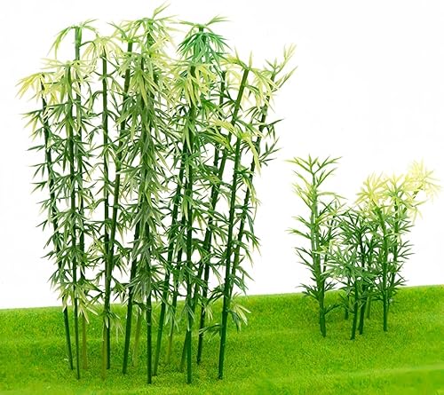 100 árboles de bambú en miniatura con figuras de panda, árboles de plástico verde de 4 a 6 pulgadas para escenarios de tren, jardín de hadas,