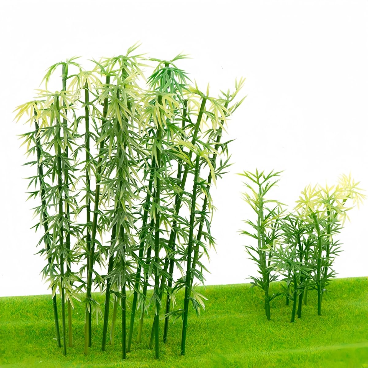 100Pcs Miniature Bamboo Trees with Panda Figurines, 4-6 inch Green Plastic Model Trees for Train Scenery, Fairy Garden, Diorama, Cake Topper Decoration, 1:75 Scale Landscape Accessories