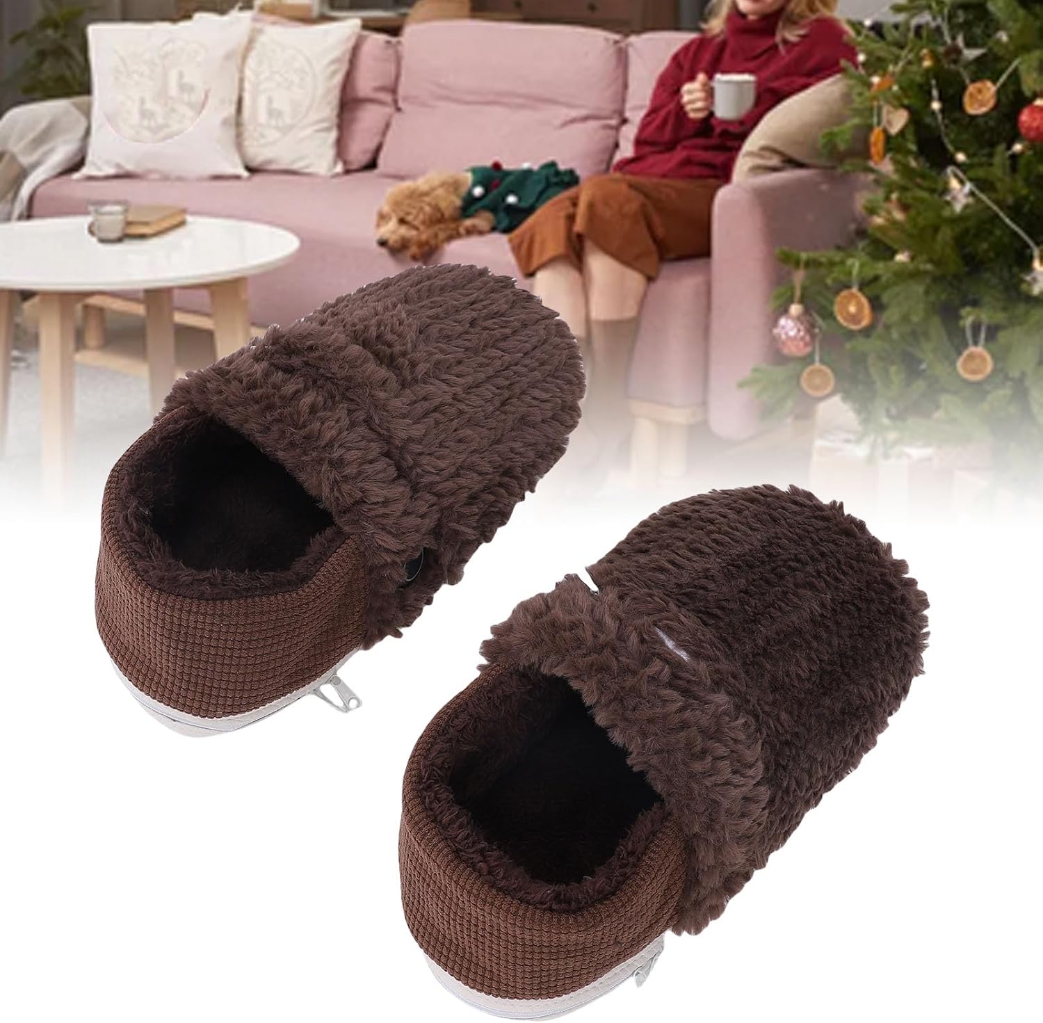 Foot Warmer, Heated Slippers for Women Men, 5 Level Temperature Heat Slippers, Indoor House Plush Slip Outdoor Camping Feet Warmer for Home Office