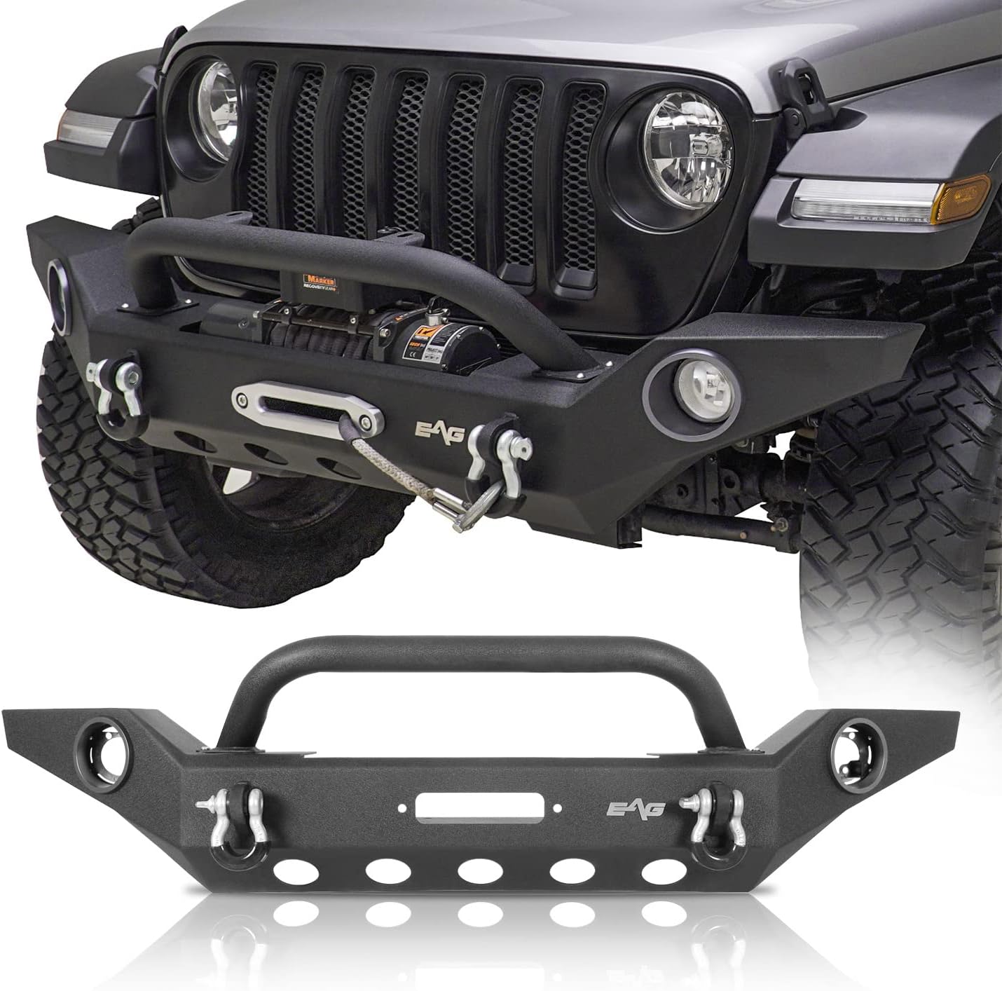 EAG Full Width Front Bumper with Fog Light Hole and Winch Plate Fit for 20182022