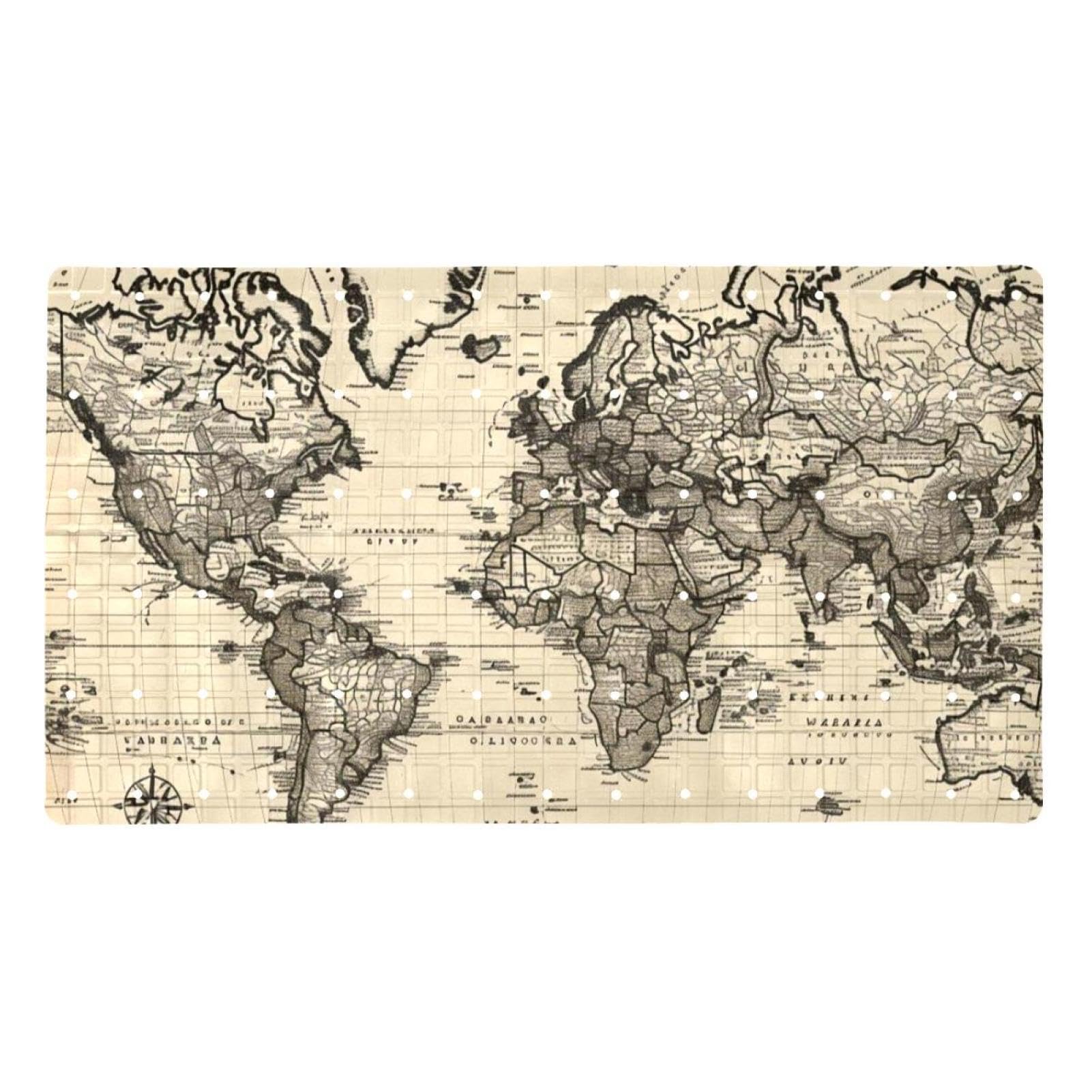 Alfombrilla de baño antideslizante extralarga con mapa del mundo