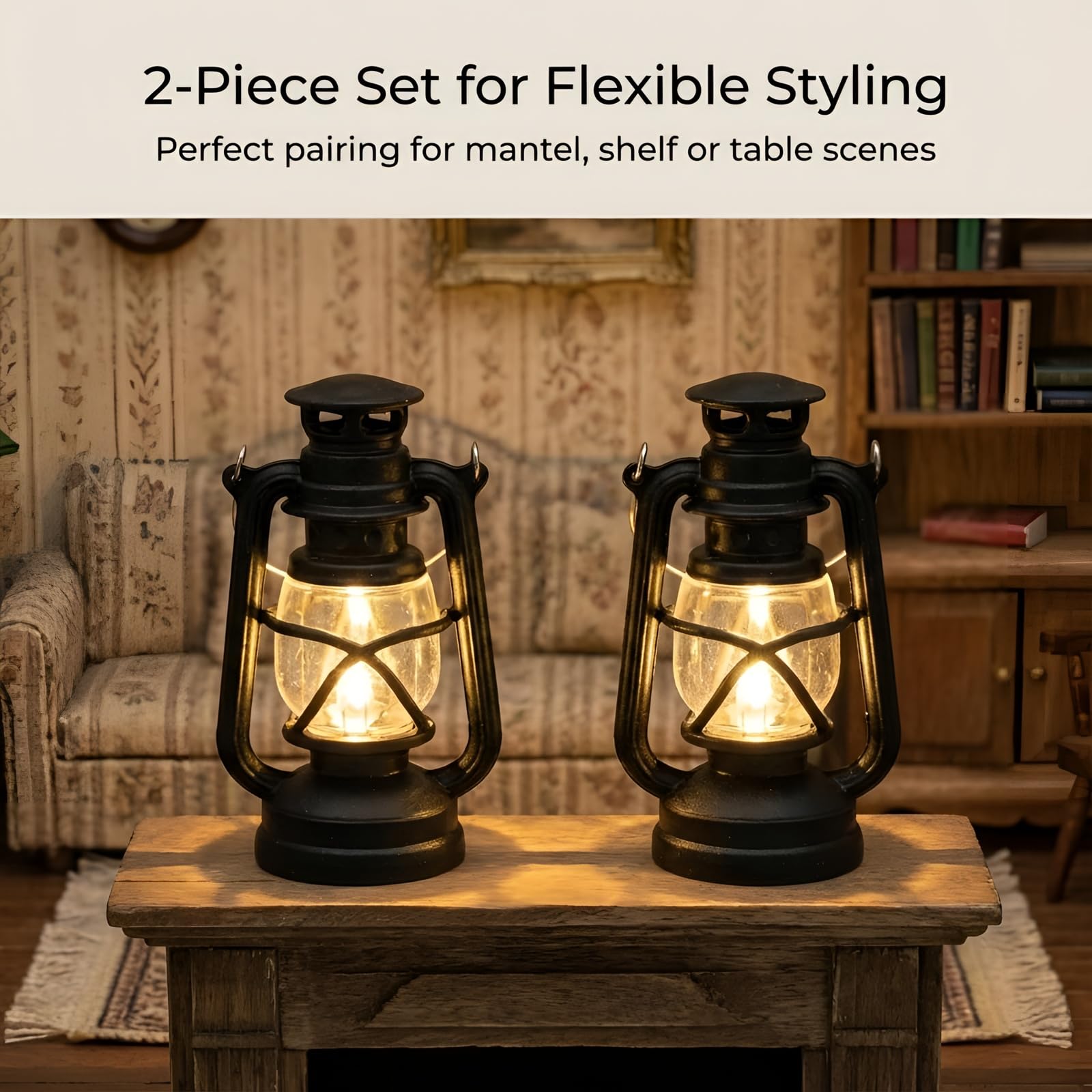 CLISPEED 2Pcs Retro Kerosene Lamps Miniature Dollhouse Lanterns Vintage Led Oil Lights for Scene Decoration Diy Craft Materials - Image 2