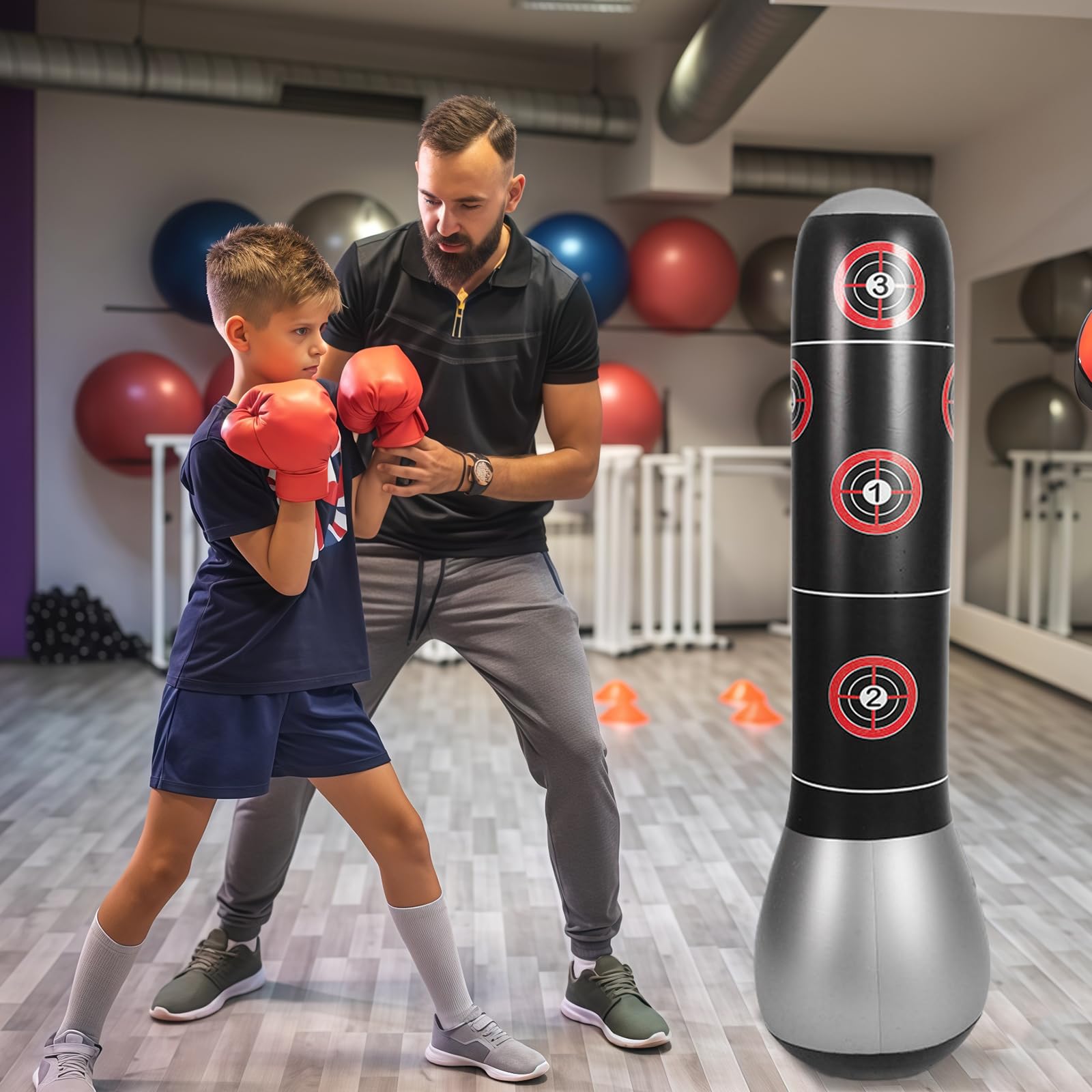 Sacco da boxe per bambini, sacco da boxe gonfiabile con guanti da boxe e pompa ad aria, sacco da boxe per bambini in piedi, sacco da boxe su piedistallo per bambini, sacchi da boxe gonfiabili su