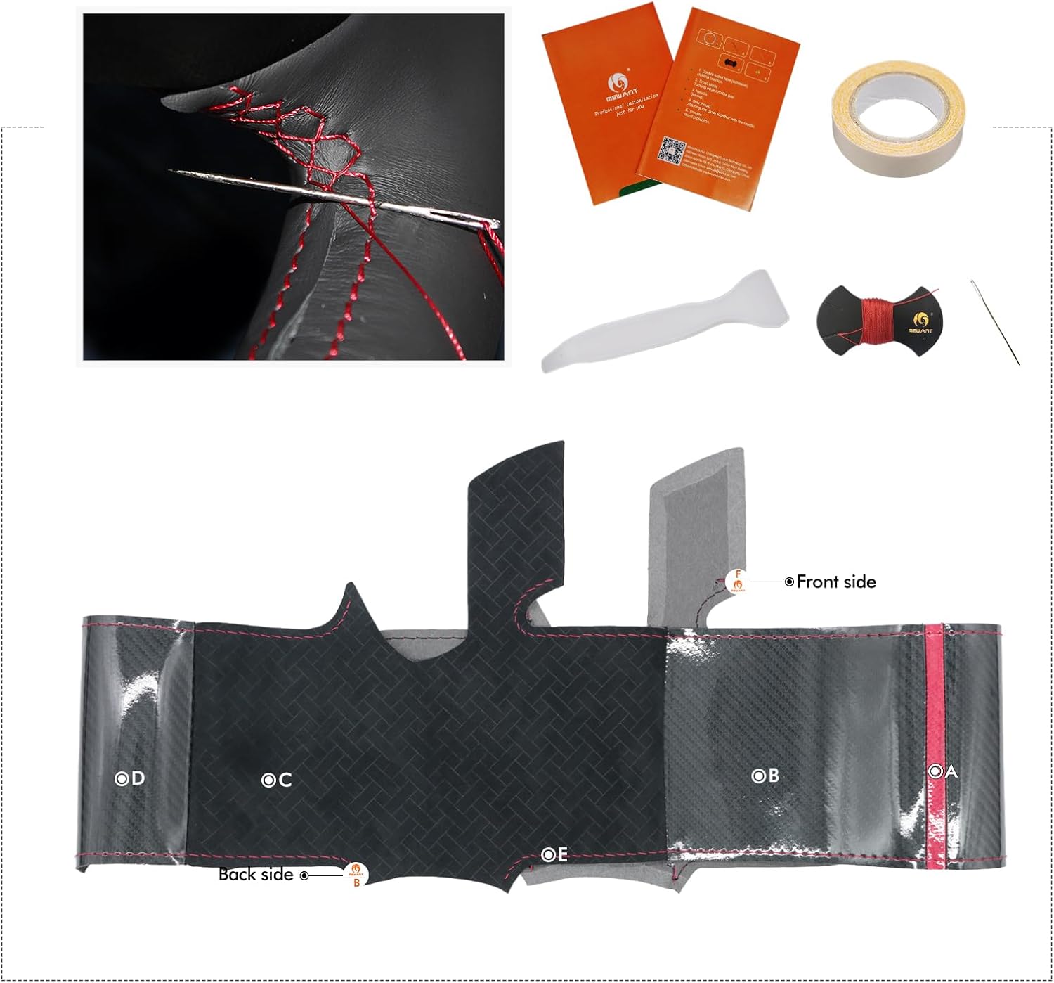 MEWANT Hand Stitch PU Carbon Fiber Embossed Athsuede Steering Wheel Cover for Chevy Equinox RS Silverado EV RST 2025