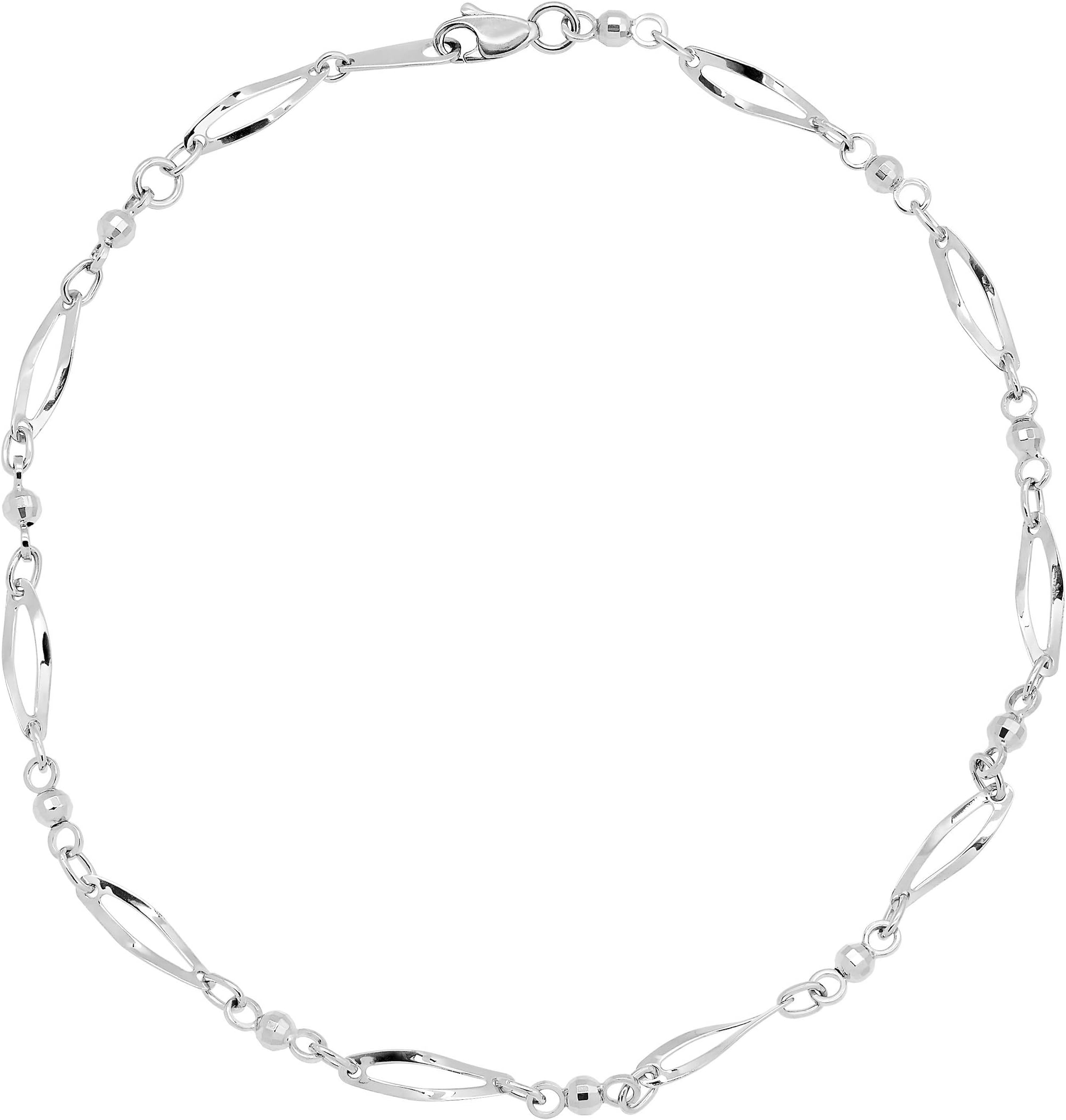 Eternity Gold Oval & Beaded Link Anklet Bracelet in 10K White Gold