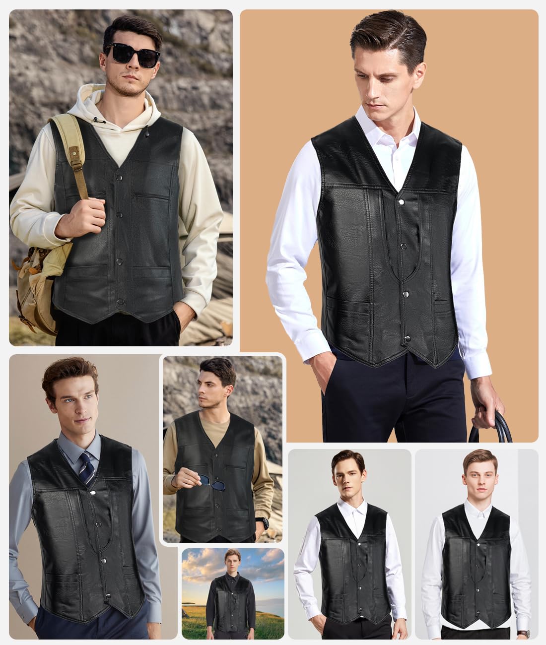 Gilet PU Pelle Uomo Moto Smanicato Giacca Pelle Invernale Motociclista Gilet Foderato in Pile Classico Nero Leatherick Gilet