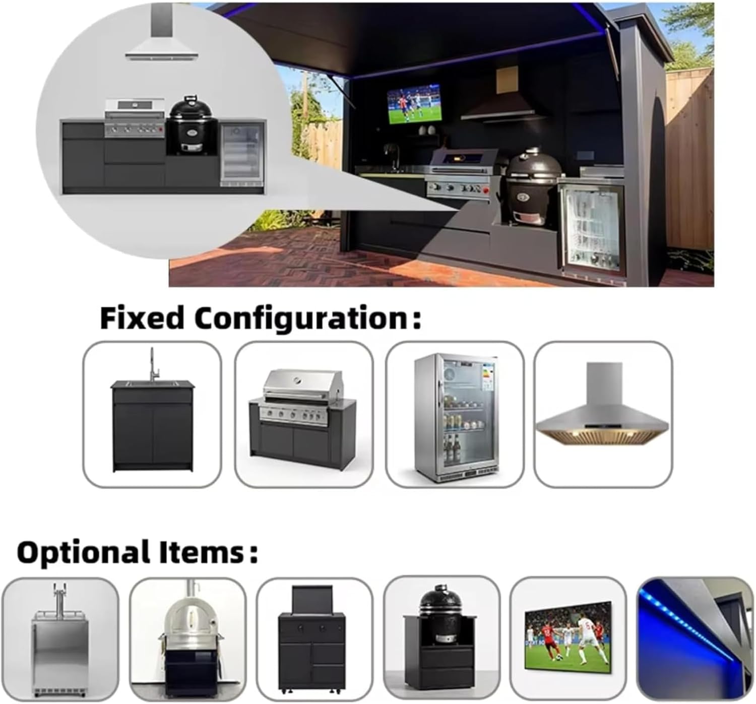 Mobile Outdoor Kitchen Pod Style Set, Stainless Steel Modular Cabinets with BBQ Island, Outdoor Cooking Center Grill Table Storage for Patio Backyard Entertainment