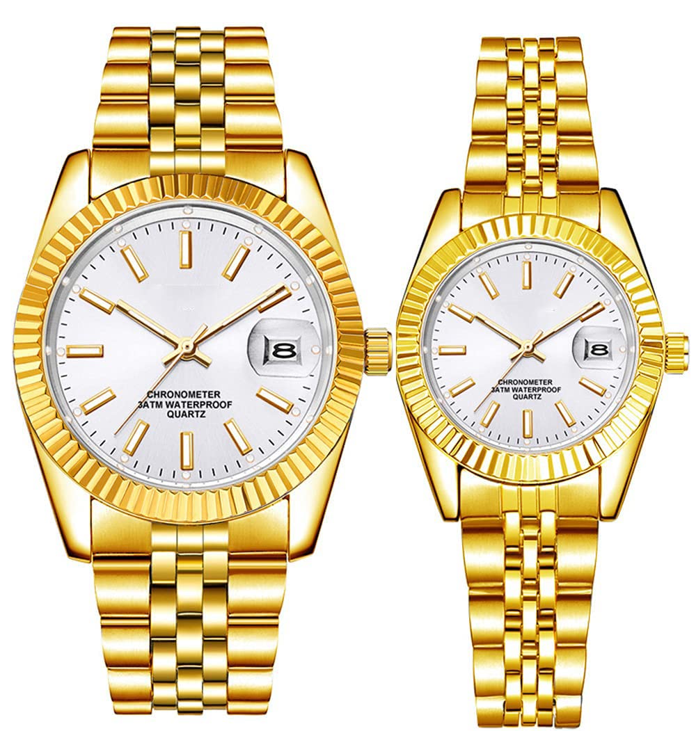 SENRUDCouple Watches Fashion Silver Stainless Steel Pair Watches Men and Women Matching Quartz Wrist Watches Gifts Set of 2